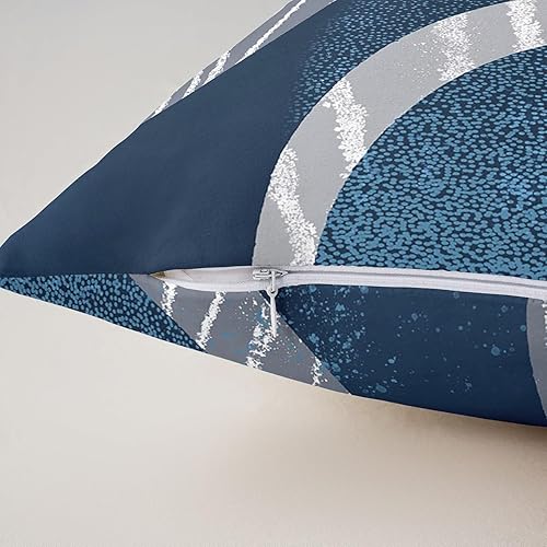 Miniatura 5 de Funda de almohada con círculos azules y grises, acuarela moderna con líneas geométricas y espirales, funda de almohada para adolescentes y adultos,