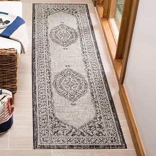 SAFAVIEH Washable Rug Outdoor Courtyard Collection - 2'3" x 8' Runner, Light Grey & Black, Non-Shedding & Easy Cleaning, Ideal for Patio, Entryway, Mudroom, Hallway, Kitchen (CY8751-37612)