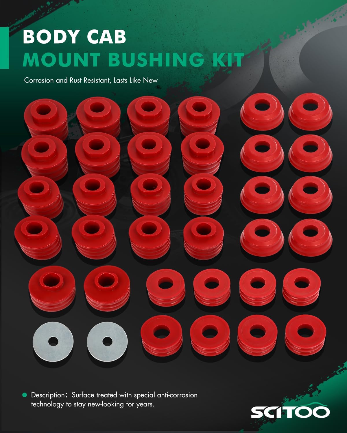 SCITOO Premium Body Mount Bushing Kit for Ford F250 F350 Super Duty 2/4Wd 1999-2016 | Heavy Duty Polyurethane | Vibrant Red Finish | Replacement KF04060BK KF04050VK | Cab Mounts Hardware 18pcs