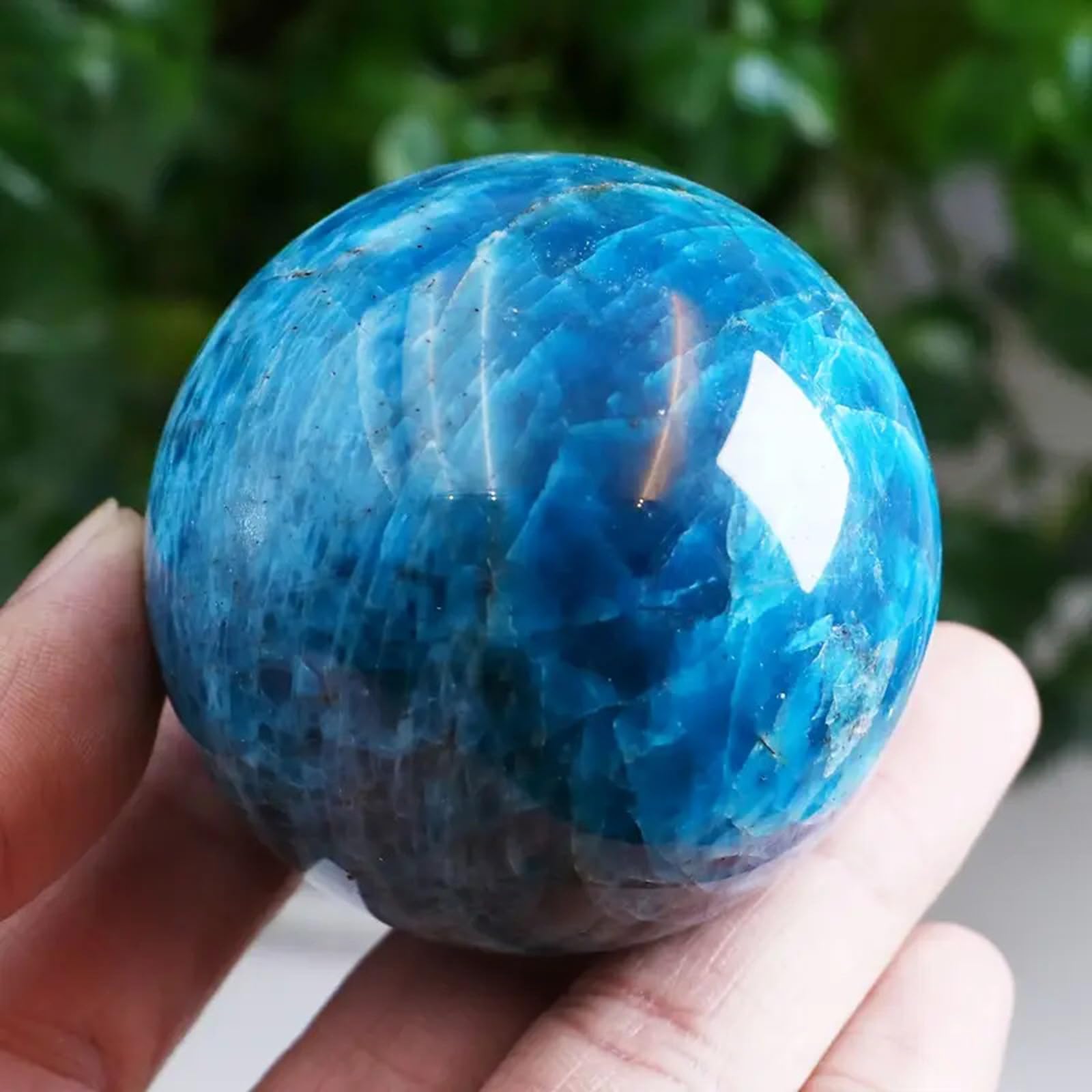 FOPURE Blue Apatite Ball with Stand, Quartz Crystal for Fengshui, Gemstone Sphere for Home Decoration Divination Gift,40~45mm