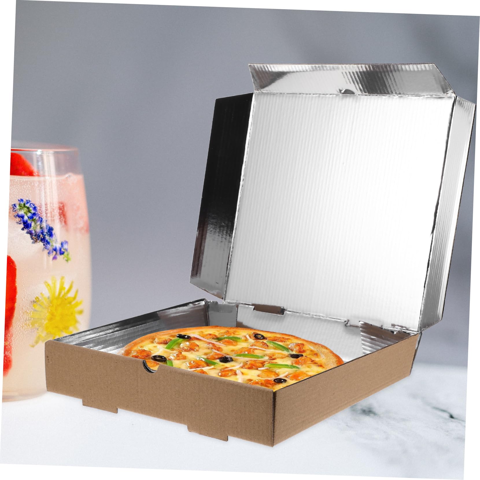 PRETYZOOM Boîtes à Pizza en Carton Ondulé 10 Pièces, Feuille Aluminium | Pizzeria et Café, Convient aux Cookies et Crêpes, Emballage à Emporter Pratique