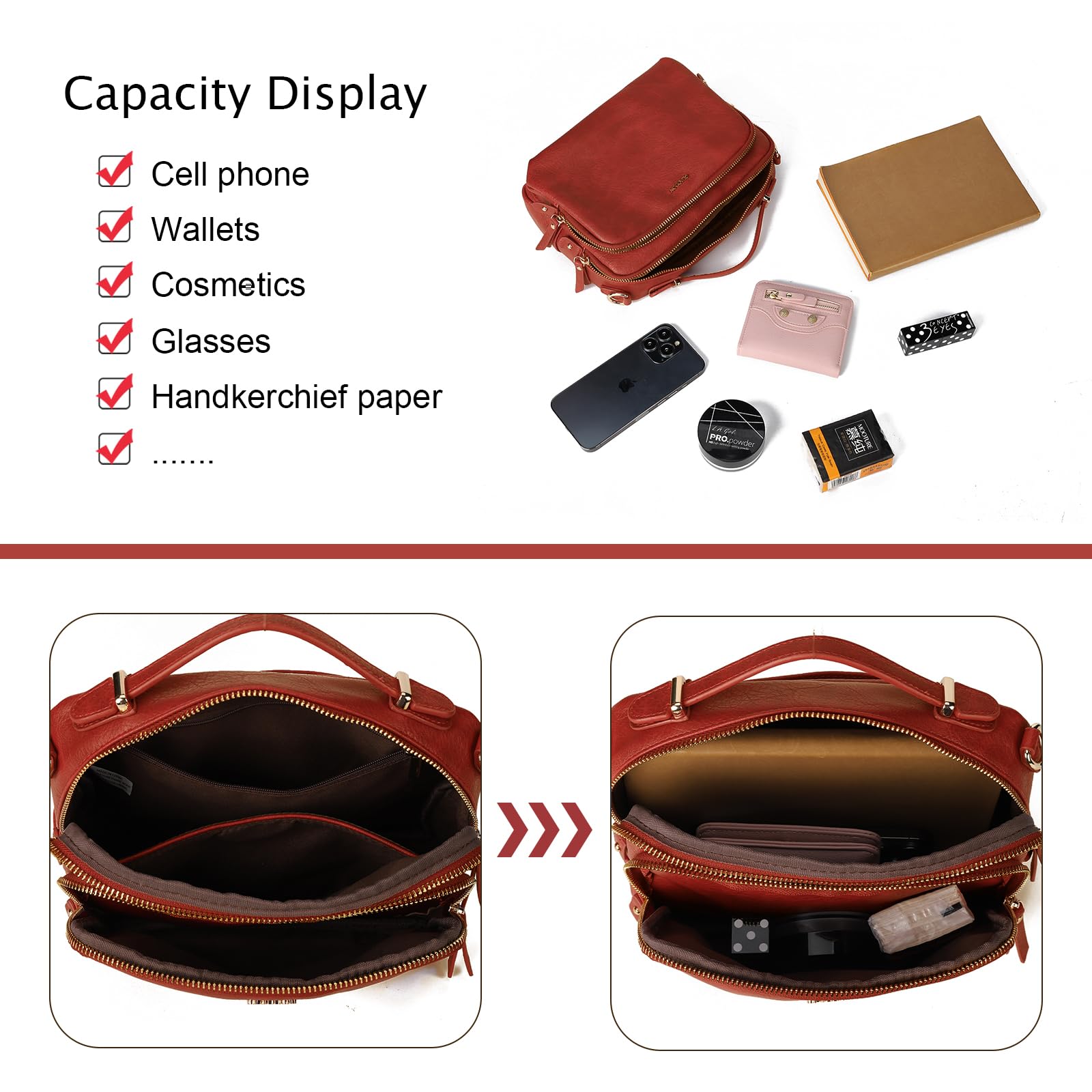 Gladdon Borse a tracolla da donna, piccole borse a tracolla con tasche multiple, pelle PU, cerniera, borsa a tracolla alla moda con tracolla regolabile e rimovibile, piccola