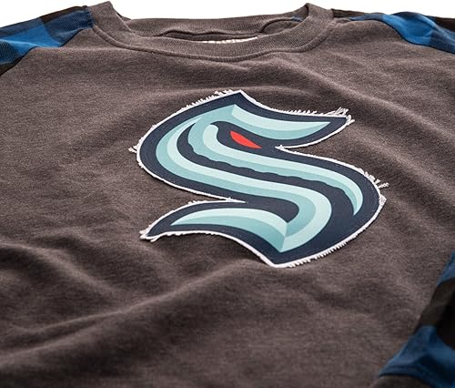 Miniatura 3 de Calhoun NHL Surf & Skate Buffalo Plaid raglán para hombre con parche deshilachado cosido