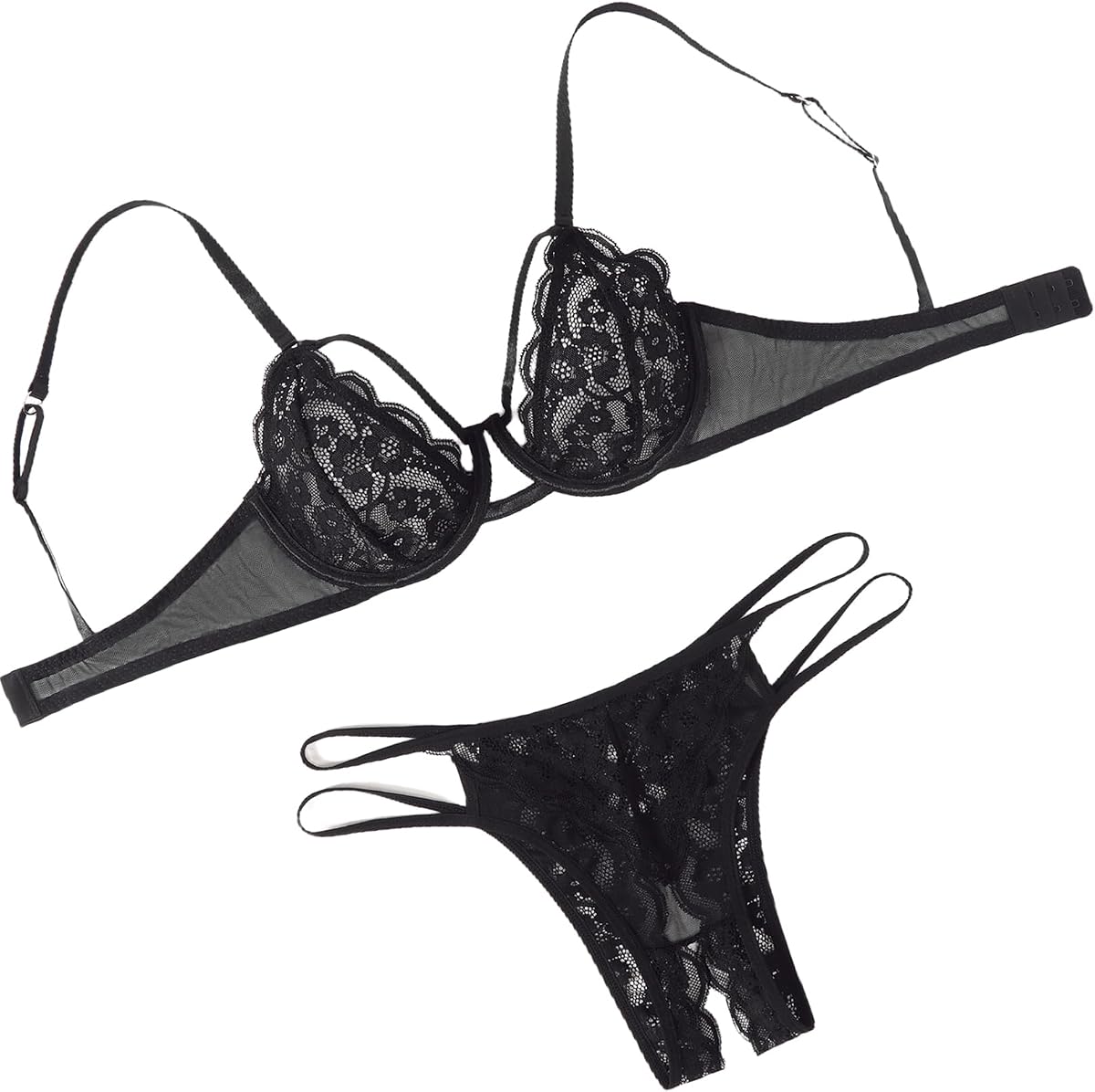 Avidlove Conjuntos de lencería para mujer sexy encaje con aros push up sujetador y panty | Lencería de 2 piezas, tela de encaje suave, recortada, sujetador de apoyo, correas ajustables, regalo para la noche de bodas, cumpleaños, luna de miel