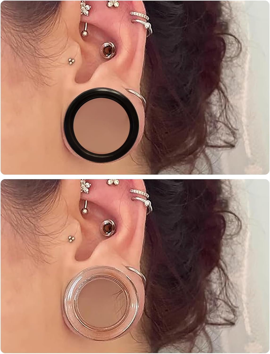 Cisyozi 6G-30mm Acrylic Gauges for Ear Double Flared Saddle Lightweight Ear Gauges Tunnels Plugs Stretcher Expander Piercing Body Jewelry for Women Men Black Clear - Image 3