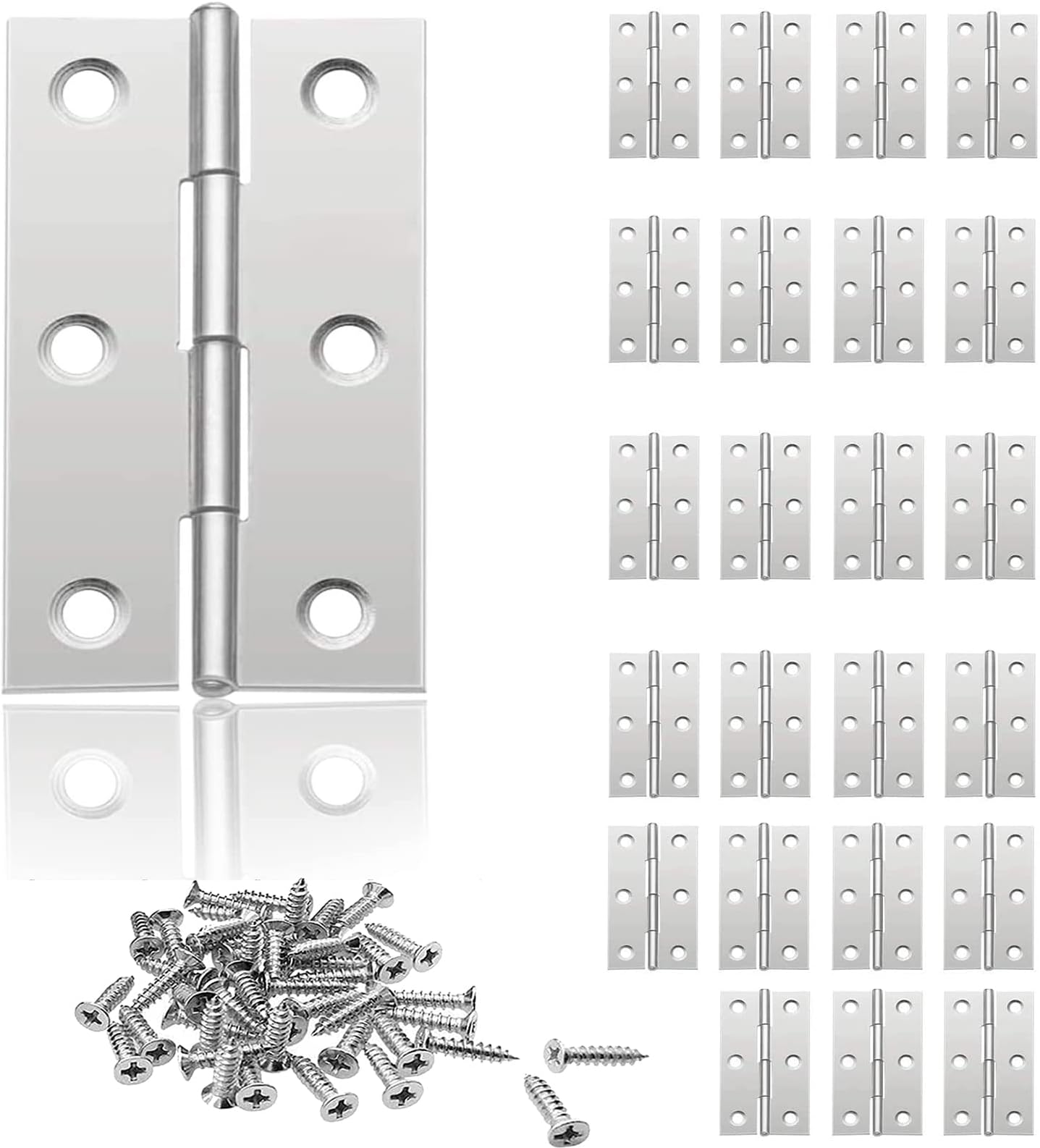 XinlonPack of 24 stainless steel hinges, folding door hinges, hinges for cabinet doors, for cabinets, windows, doors, crafts, small jewellery boxes, dollhouses (silver)