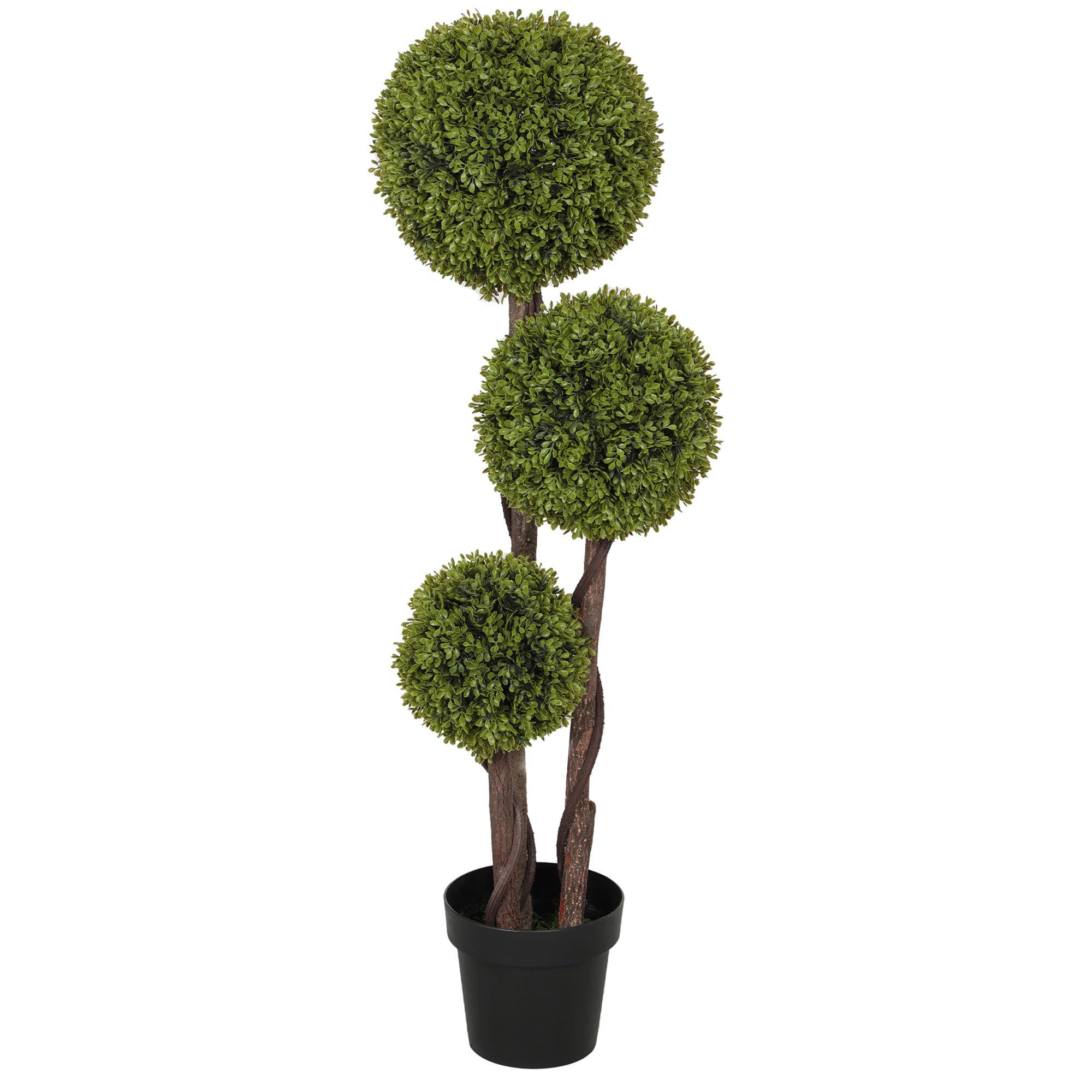 HOMCOM Artificial Plant for Home Decor Indoor & Outdoor Fake Plants Artificial Tree in Pot, 3 Ball Boxwood Topiary Tree for Home Office, Living Room Decor, Light Green