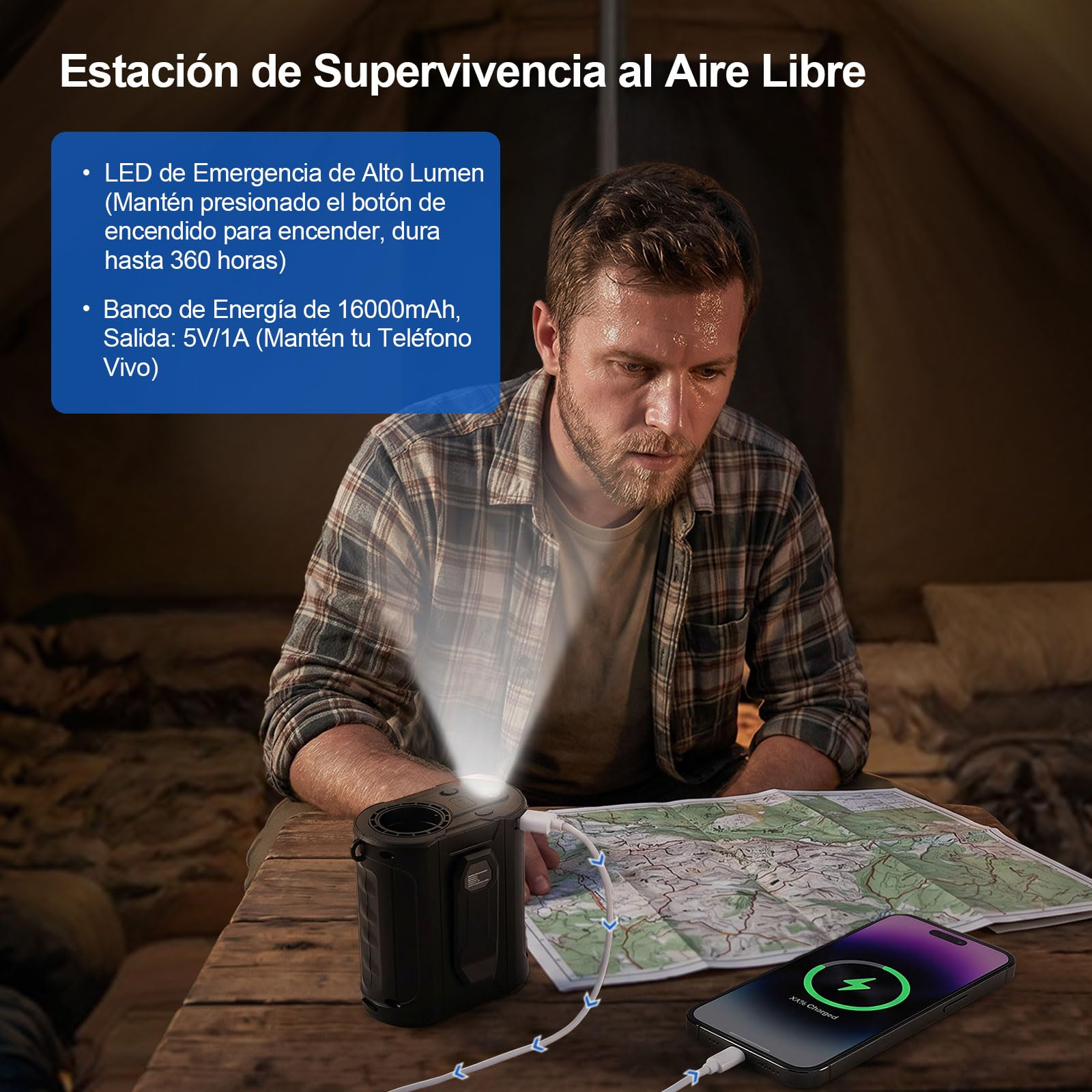 CAMULAND Ventilador de Cintura Recargable, 16000mAh, 5 Velocidades