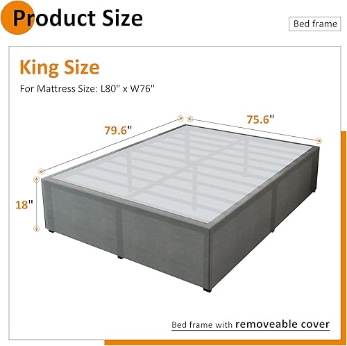 Miniatura 150 de Marco de cama tamaño King no necesita somier, plataforma de cama King resistente de 8 pulgadas, soporta hasta 3000 libras, fácil montaje, sin ruido,