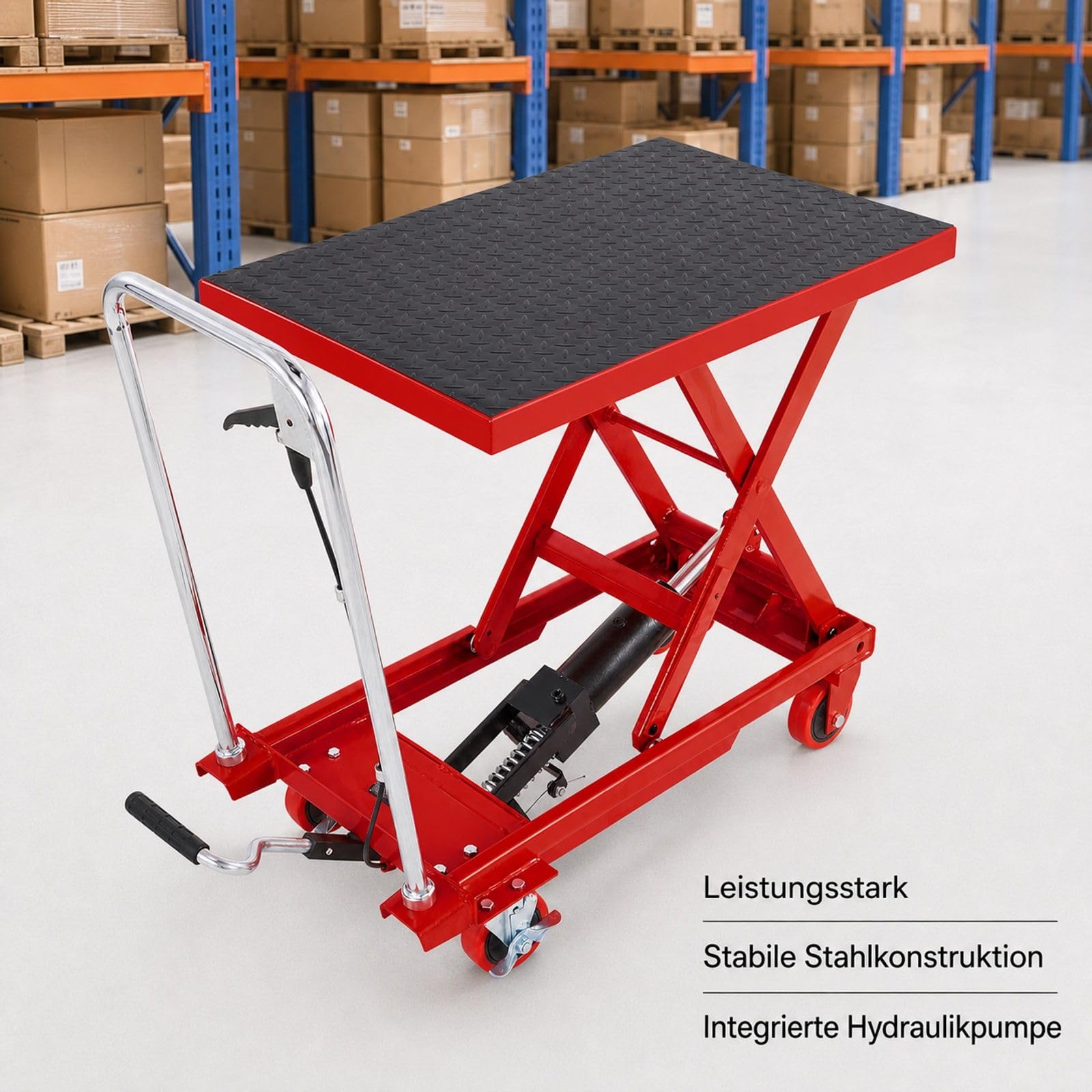 Hydraulischer Hubtischwagen, 500 lbs Traglast, manueller Scherenhubtisch, 4 Räder, rot, für Materialtransport und Handhabung