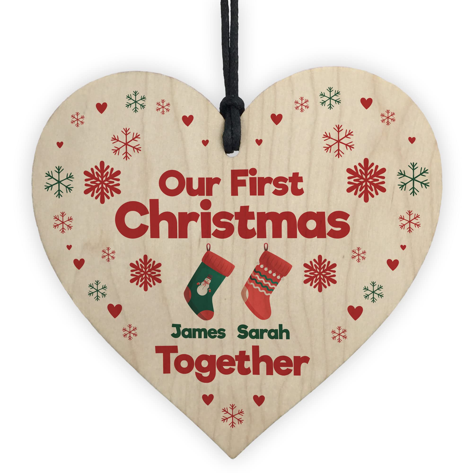 Red Ocean Personalised Our First Christmas Together Bauble Wood Heart Tree Decoration Gift For Couple Boyfriend Girlfriend