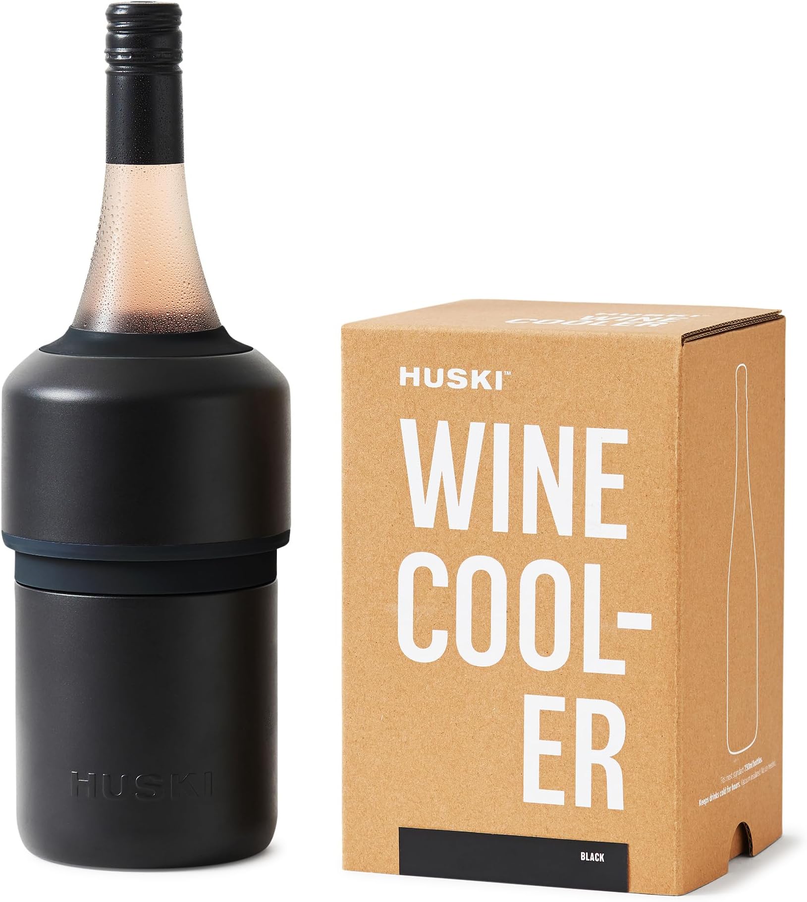 Huski Wine Cooler | Premium Iceless Wine Chiller | Keeps Wine Cold up to 6 Hours | Award Winning Design | New Wine Accessory | Fits Some Champagne Bottles | Perfect Gift for Wine Lovers (Black)