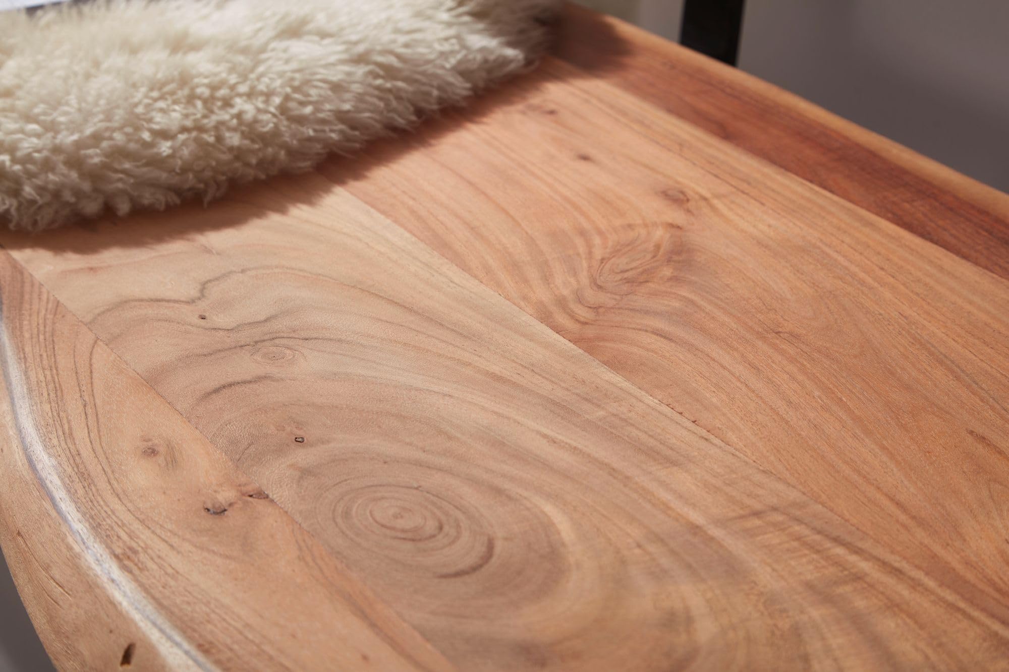 FineBuy Esszimmerbank 160x85,5x60 cm Akazie Massivholz Bank mit Baumkante, Sitzbank Holzbank mit Lehne, Küchenbank Essbank Holz Landhausstil, Baumstamm Küchensitzbank 3 Sitzer Massiv Braun