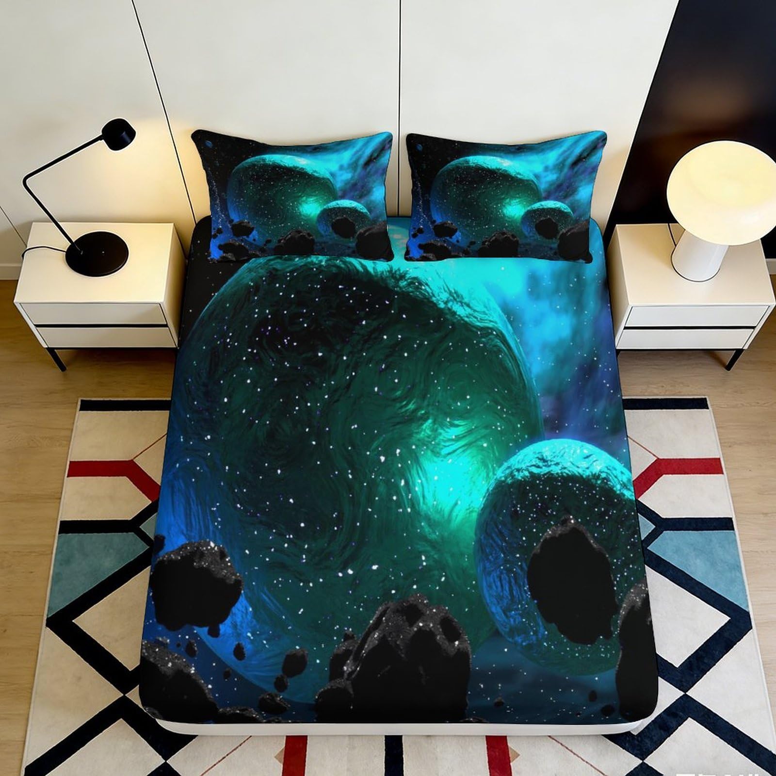 3D Printed Galaxy Fitted Sheet Microfiber Soft Breathable Cosmic Mattress Cover for Bedroom Dormitory Guest Room Protection Decor 120x200x25cm