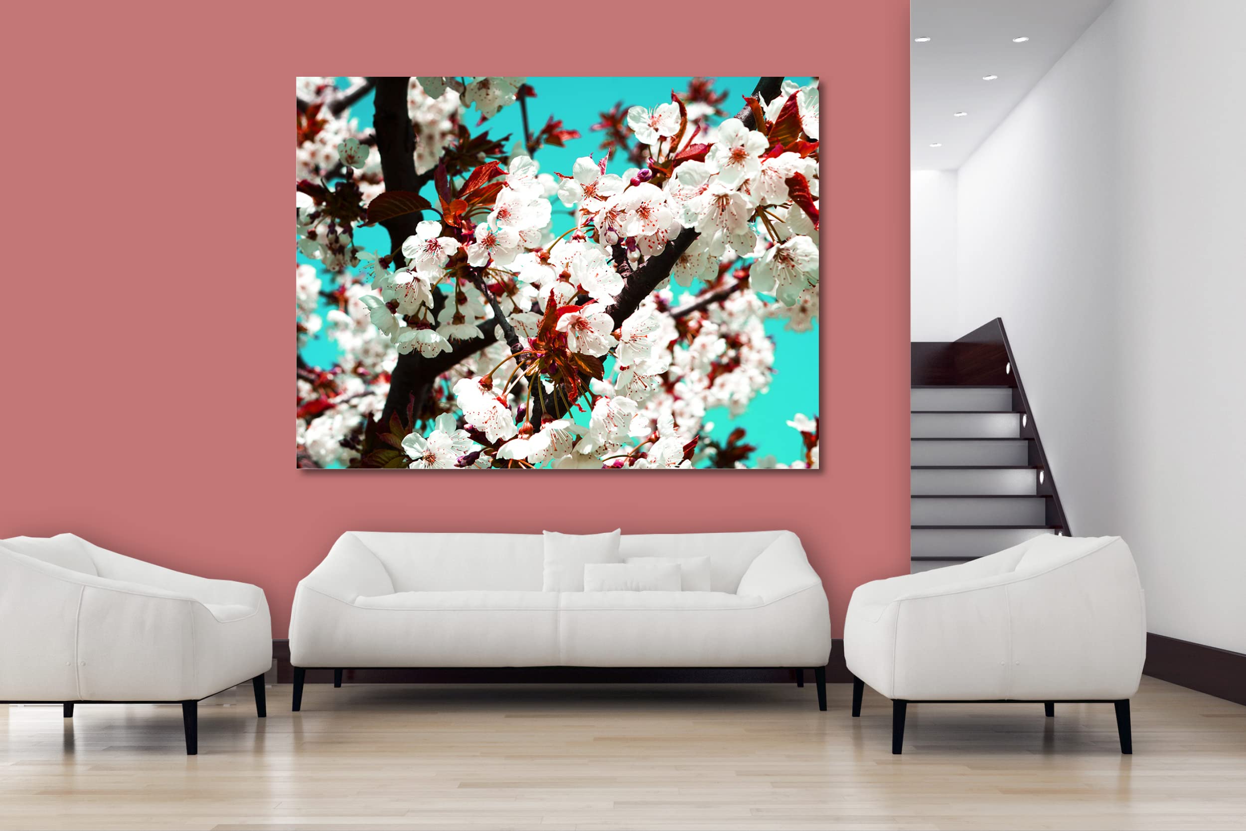 Glücksvilla - Fiori di ciliegio 2 (tela 2 cm, 120 x 90 cm) | varie misure - quadro murale orizzontale - giardino fiori fioritura pianta natura botanica albero ramo mela