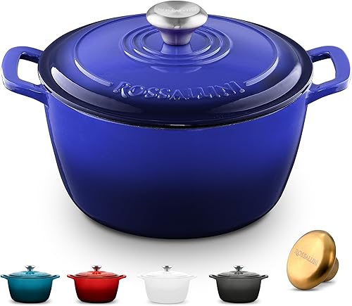 Signature - Horno holandés de hierro fundido esmaltado, olla antiadherente con tapa de ajuste ajustada para asar perfectos, hornear, saltear y hacer