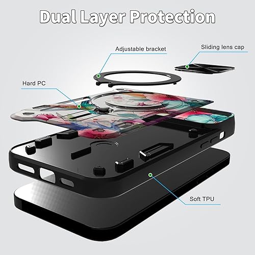Miniatura 9 de Funda para Samsung Galaxy A54 5G con cubierta deslizante para lente de cámara y anillo giratorio de 360 grados, soporte híbrido de doble capa