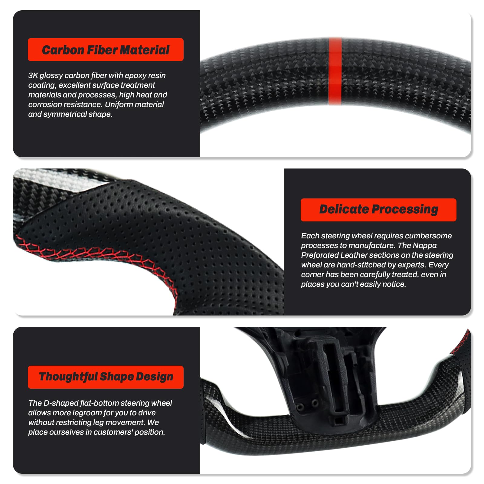 Handgefertigte echte Carbonfaser-Lenkrad, Runde Oberseite und flache Unterseite Lenkrad, Perforierter Ledergriff für BMW M Sport G20 M3 F40 F44 G21 G28 G22 G29 F87 G80 F82 F83