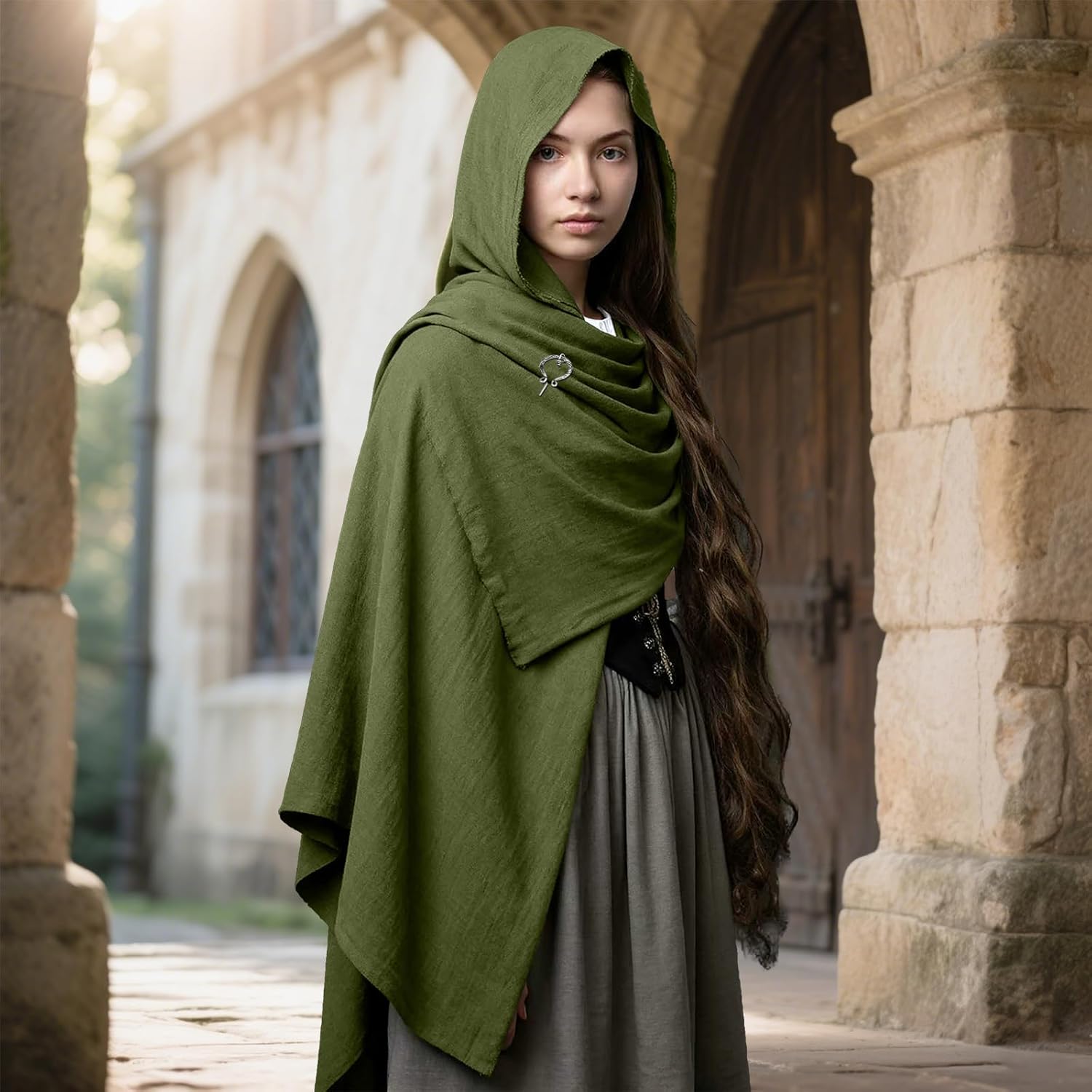 Medieval Dune Costume Shawl, Post Apocalyptic Wrap Dune Head Scarf Rogue Cowl Costume for Viking Shaman Renaissance (Green) - Image 4