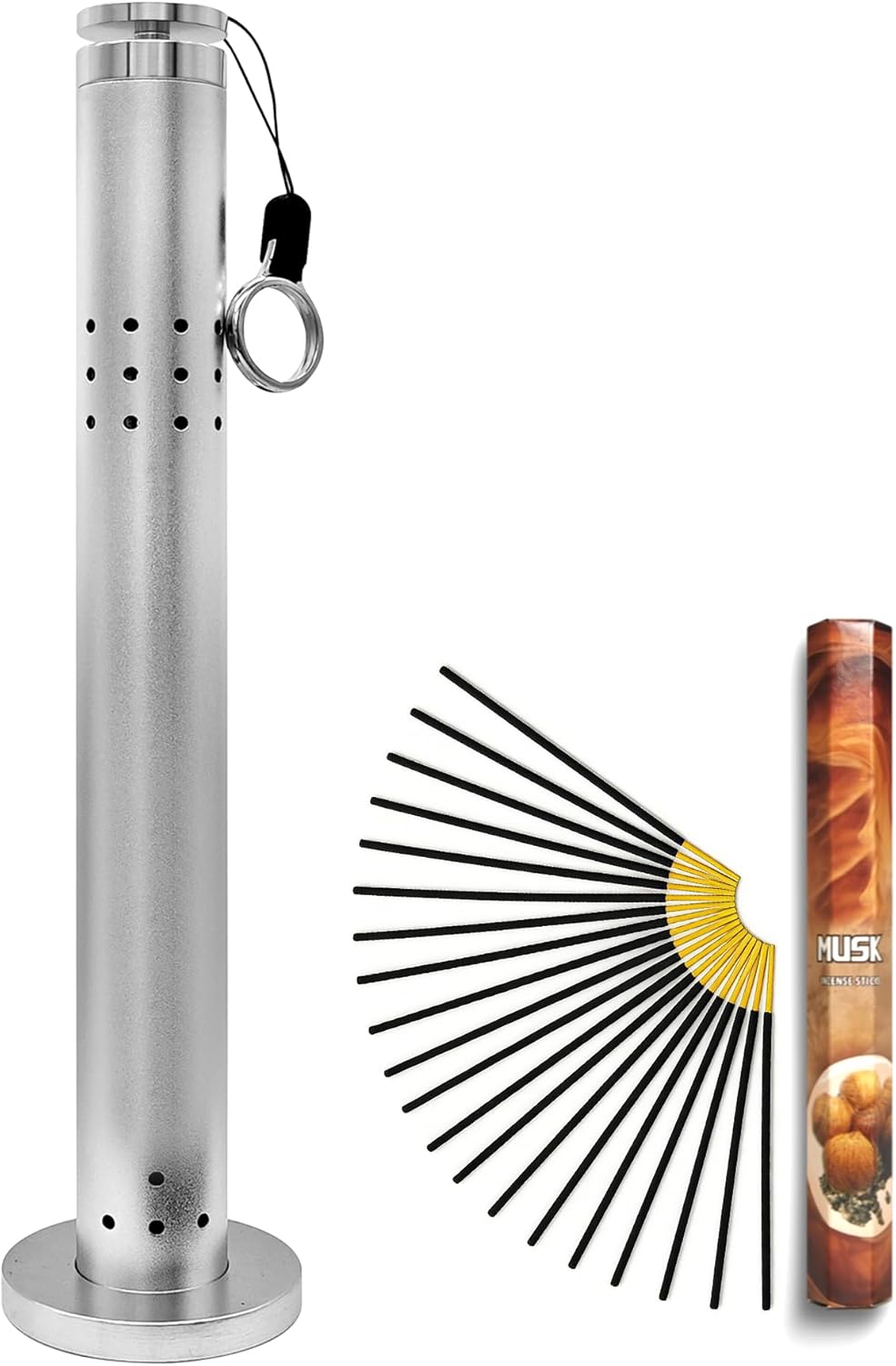 Aluminum Alloy Incense Holder for Sticks, Unique Incense Stick Holder with Ash Catcher & Hook, Hangable Incense Burner Holder, with 20 Incense Sticks, for Home Decor, Tea Room, Meditation, Yoga, Spa