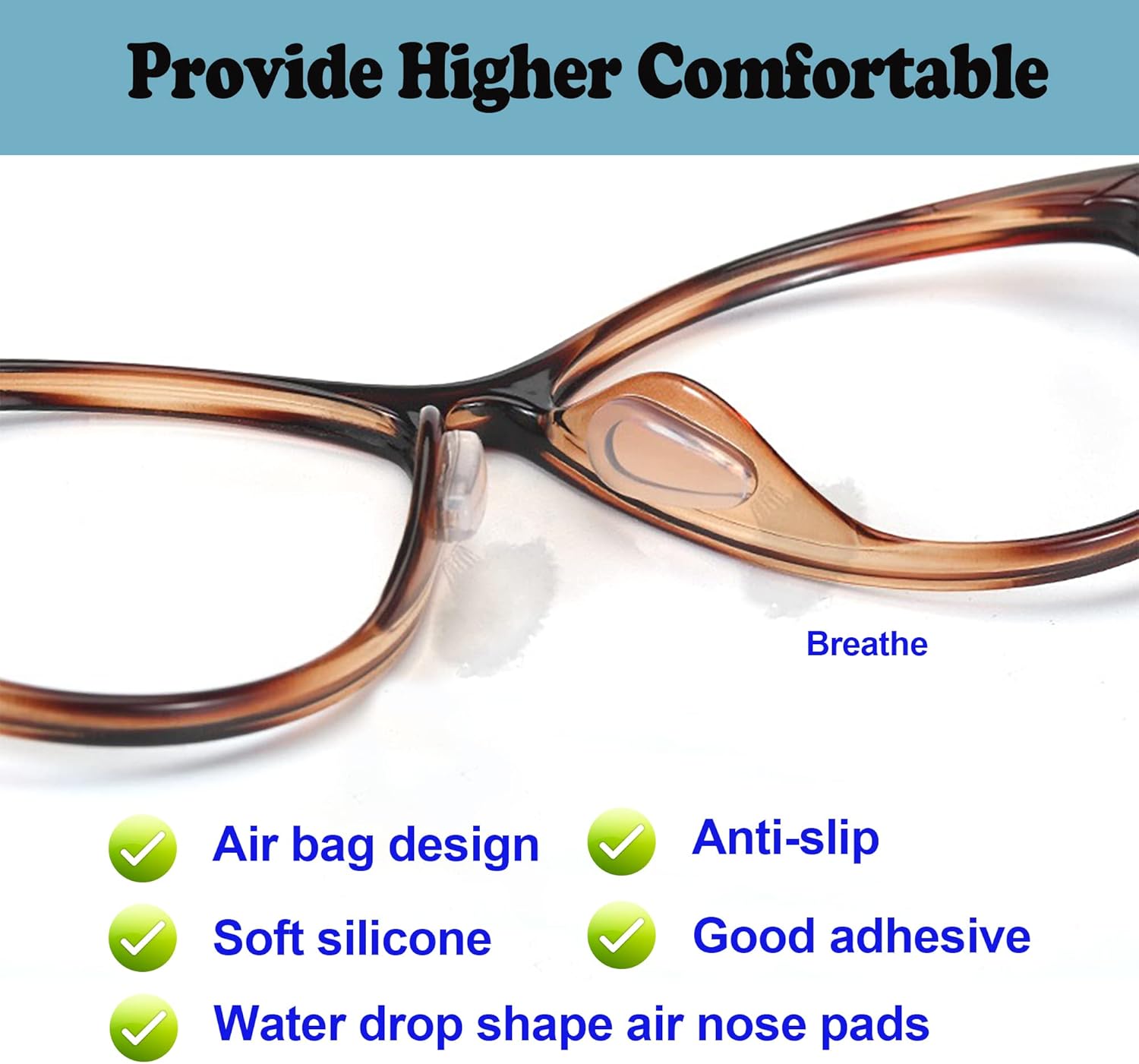 Eyeglass Nose Pads, 3.2mm Thickness Adhesive Anti Slip Glasses Nose Pad with Air Bag, for Eyeglasses Sunglasses Reading Glasses (5 Pairs, Black)