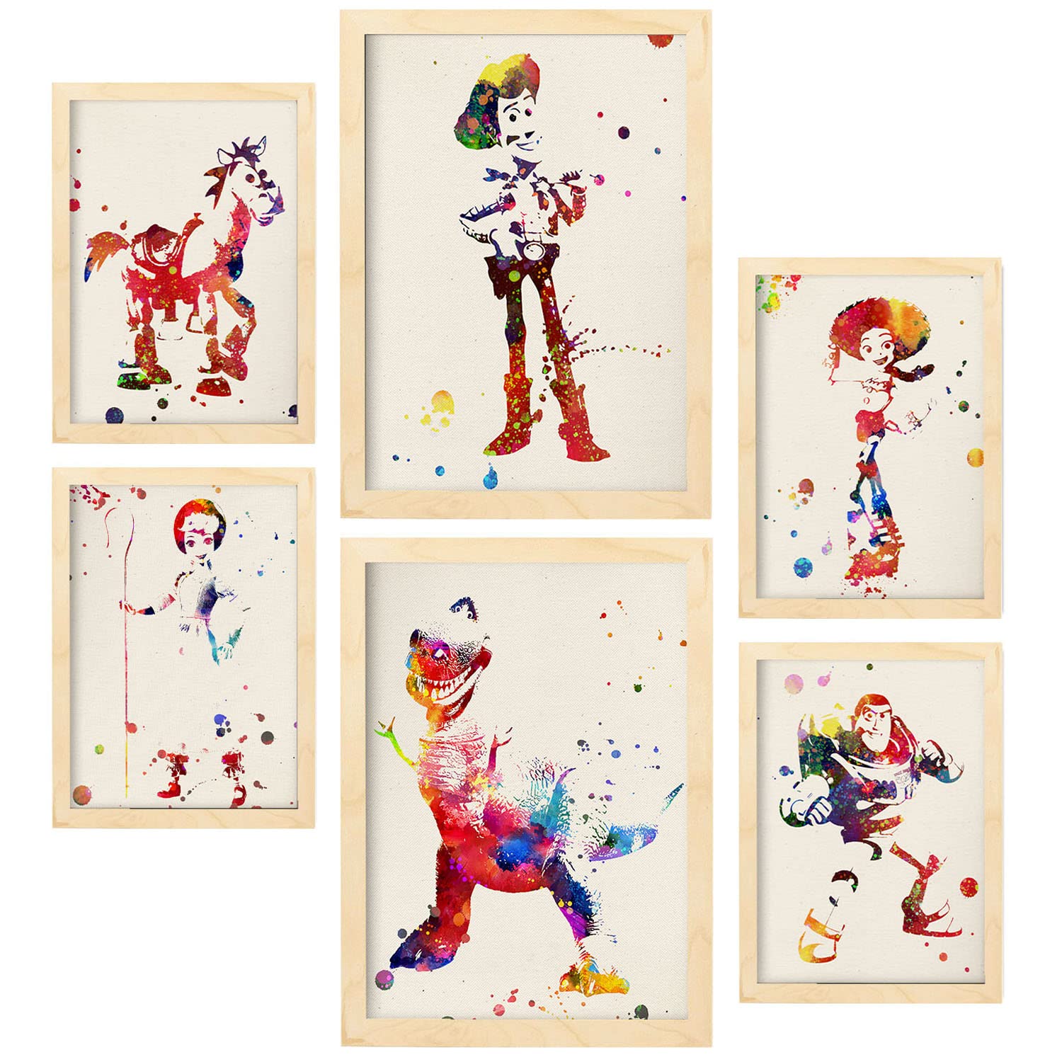 Nacnic Posters di Toy Story. Illustrazioni in Stile Acquerello di Racconti, Film e Libri per Bambini Classici. Progettazione e decorazione d'interni. A4 & A3 Cornici in legno.