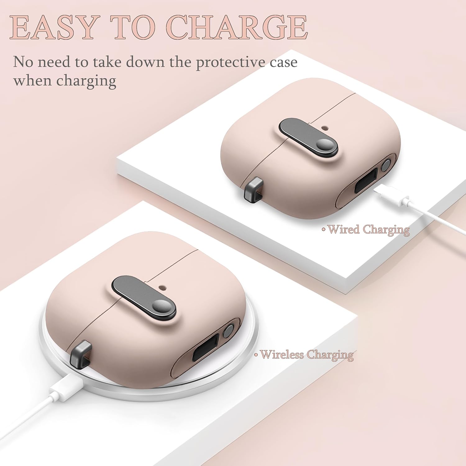 Compatible with Samsung Galaxy Buds 3 Case & Galaxy Buds 3 Pro Case with Lock, Full Body Shockproof Locking Protection with Keychain Charm for Girls, Pink Bow - Image 4