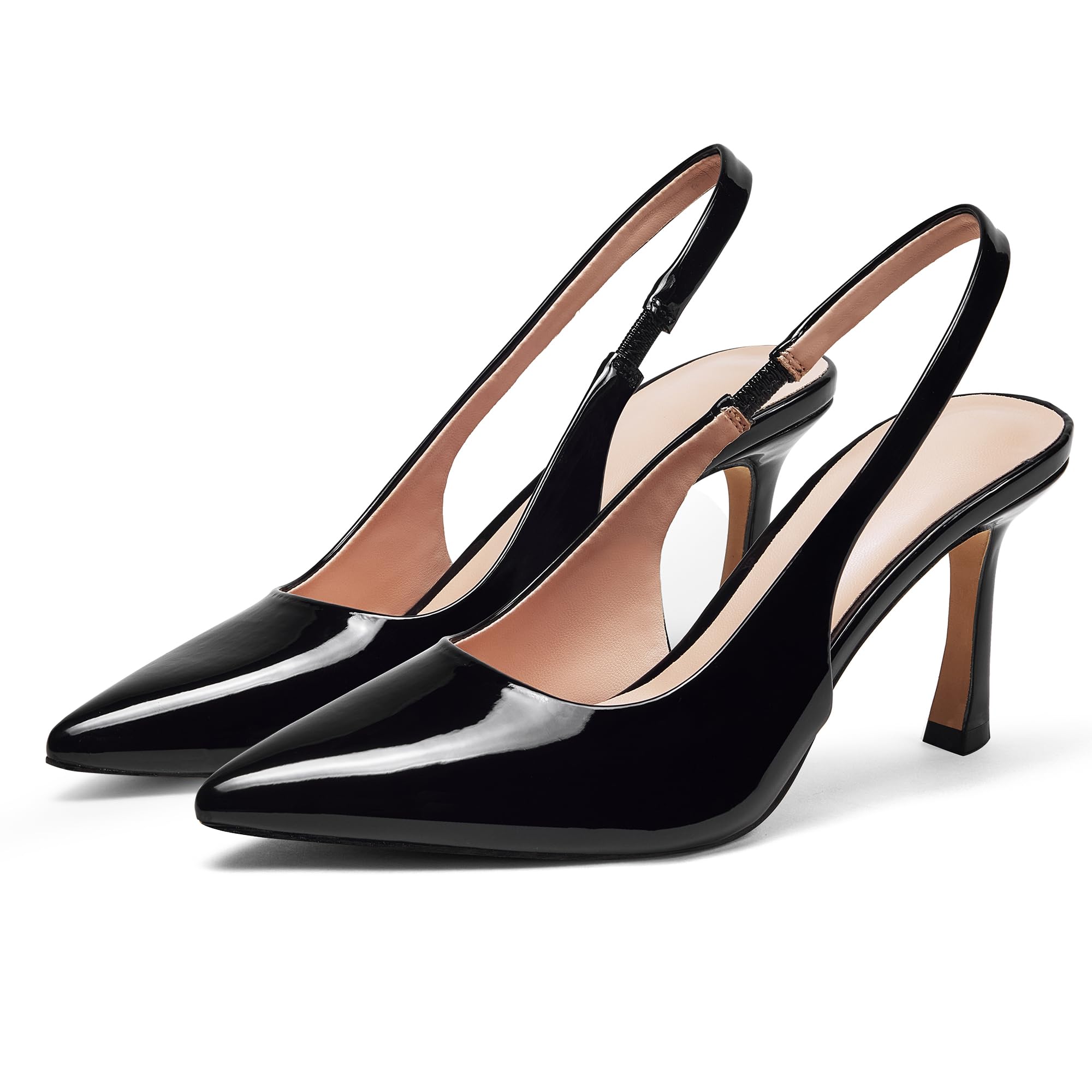GENSHUO Women's Slingback Heels Closed Pointed Toe Dress Pumps Shoes Slip On 4 Inch High Stiletto Comfortable Sexy Wedding Work Casual Prom Party