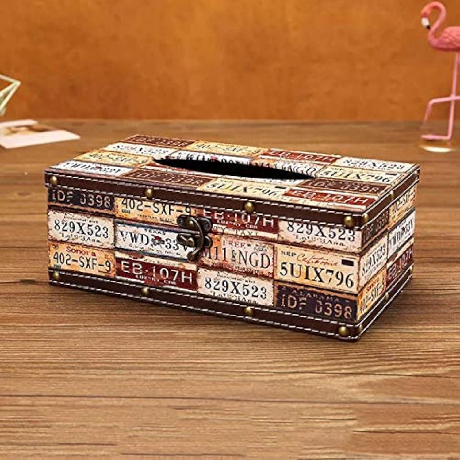 Vintage Tissue Box Holders, Leather Tissue Box Cover Retro Napkin Holder with Metal Lock, Rectangle Facial Tissue Box Tissue Dispenser, for Home Office Car Tissue Cover (Color : D)