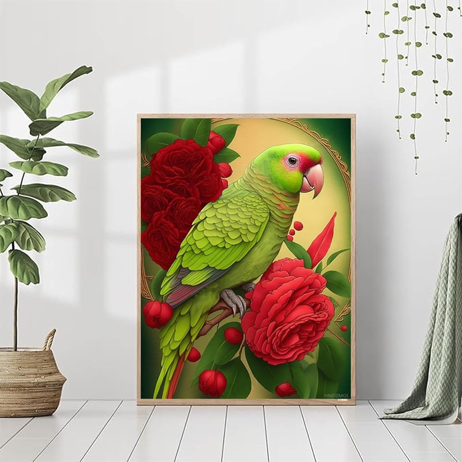 Green Parrot Bird Diamond Christmas Decor Painting Kit, A Full Round Embroidery Kit Pasted by Number, Perfect for Early Spring Home Decor and Holiday Gift forNew Year's Day Valentine's Day 12x16 In