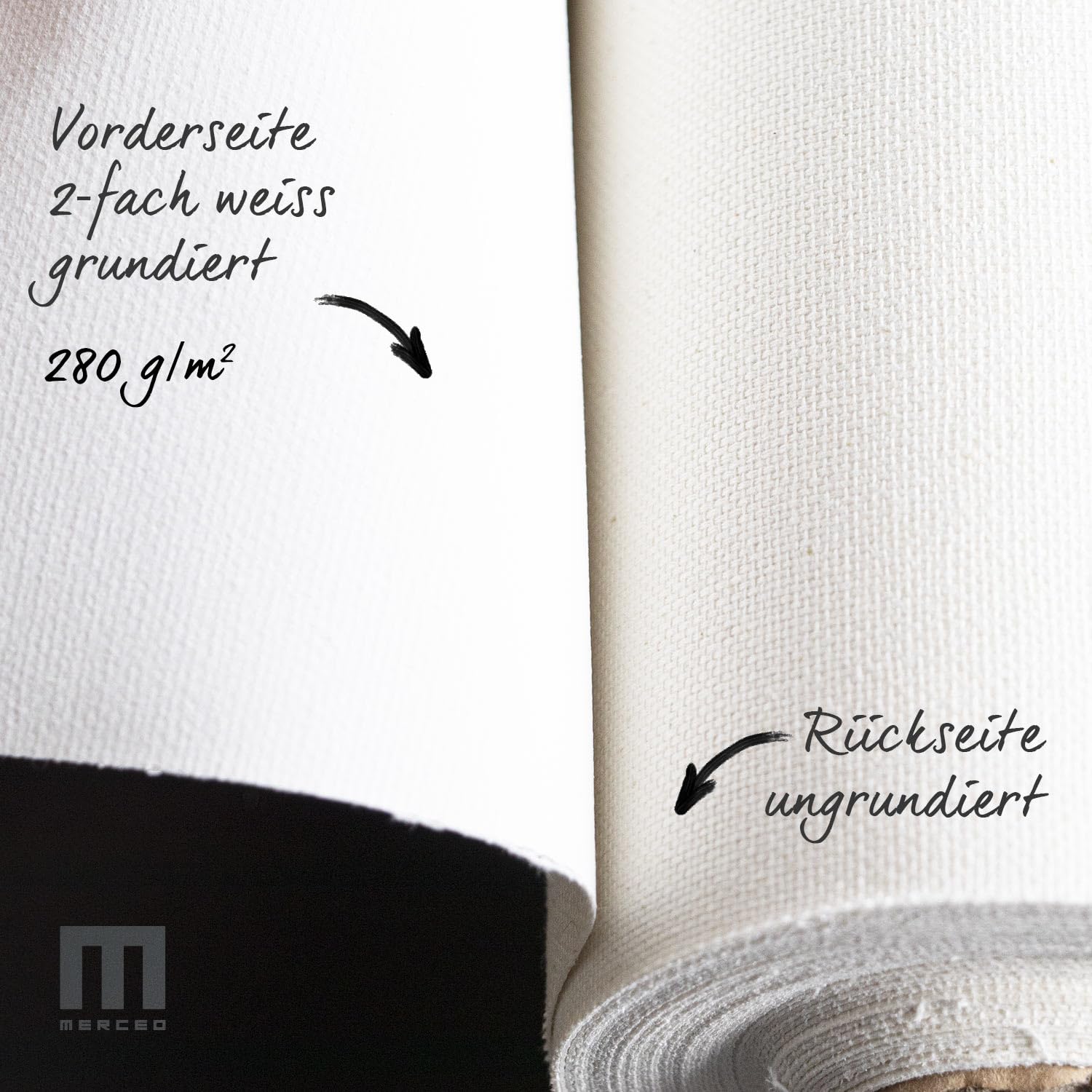 Leinwand auf Rolle 1,6m x 10m zum Malen, 280/gm² stark, 2-fach weiß grundiert - reißfeste, malfertige Künstlerleinwand als XXL Canvas Meterware aus 100% Baumwolle mit feiner Maltuch Gewebestruktur