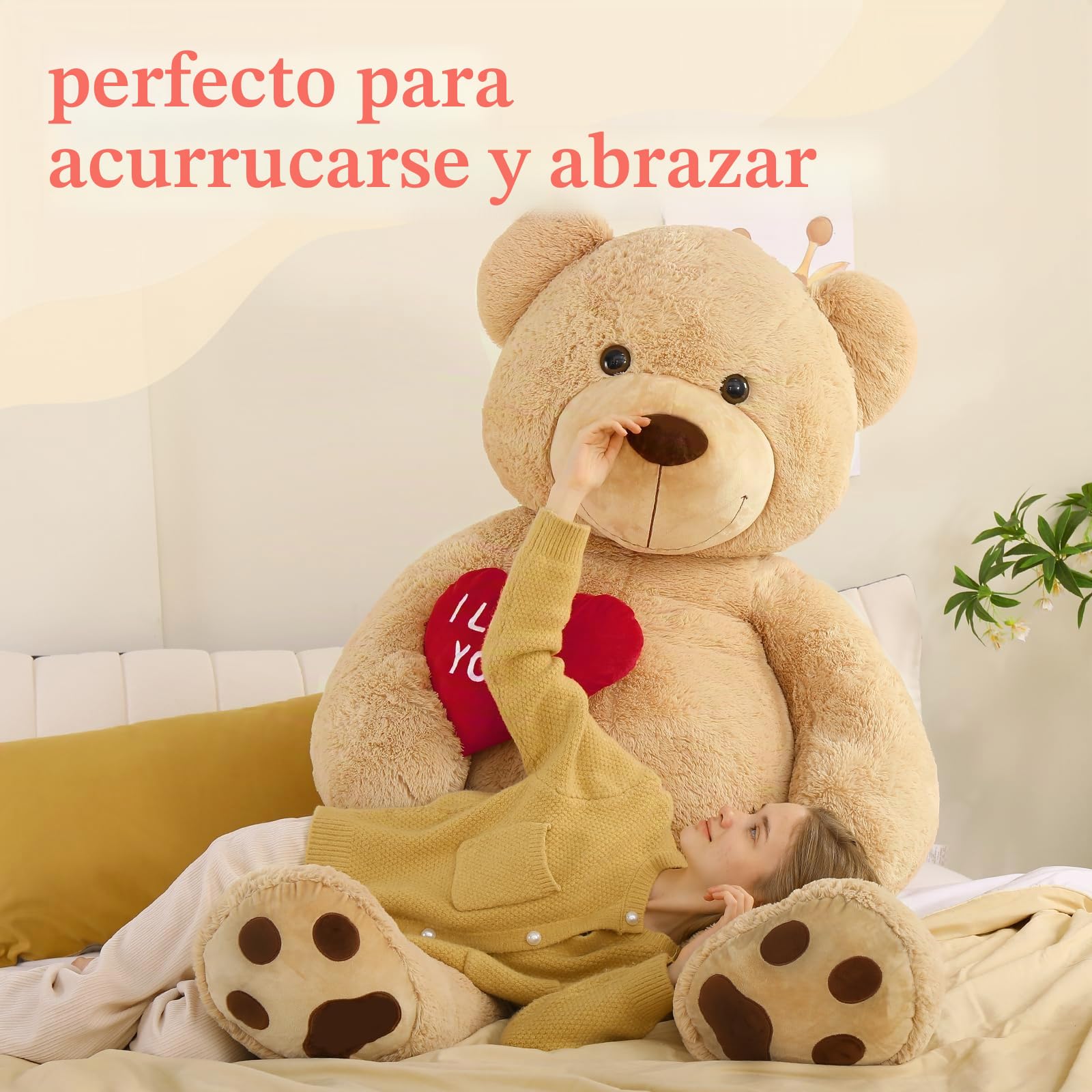 MorisMos 183cm Oso Peluche Gigante con Corazón Rojo I Love You, XXXL Kawaii Osito de Peluche Marrón Claro Grande Suave, Regalo para Novia Mujer Niñas Esposa Madre Cumpleaños