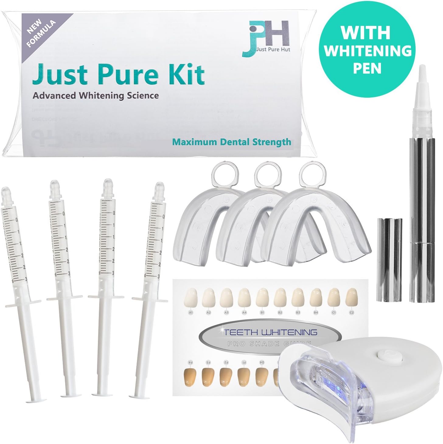 Dentist Teeth Whitening Kit - Includes Whitener Pen - 4 x Gel Refill - 3 x Bleach Trays and Light