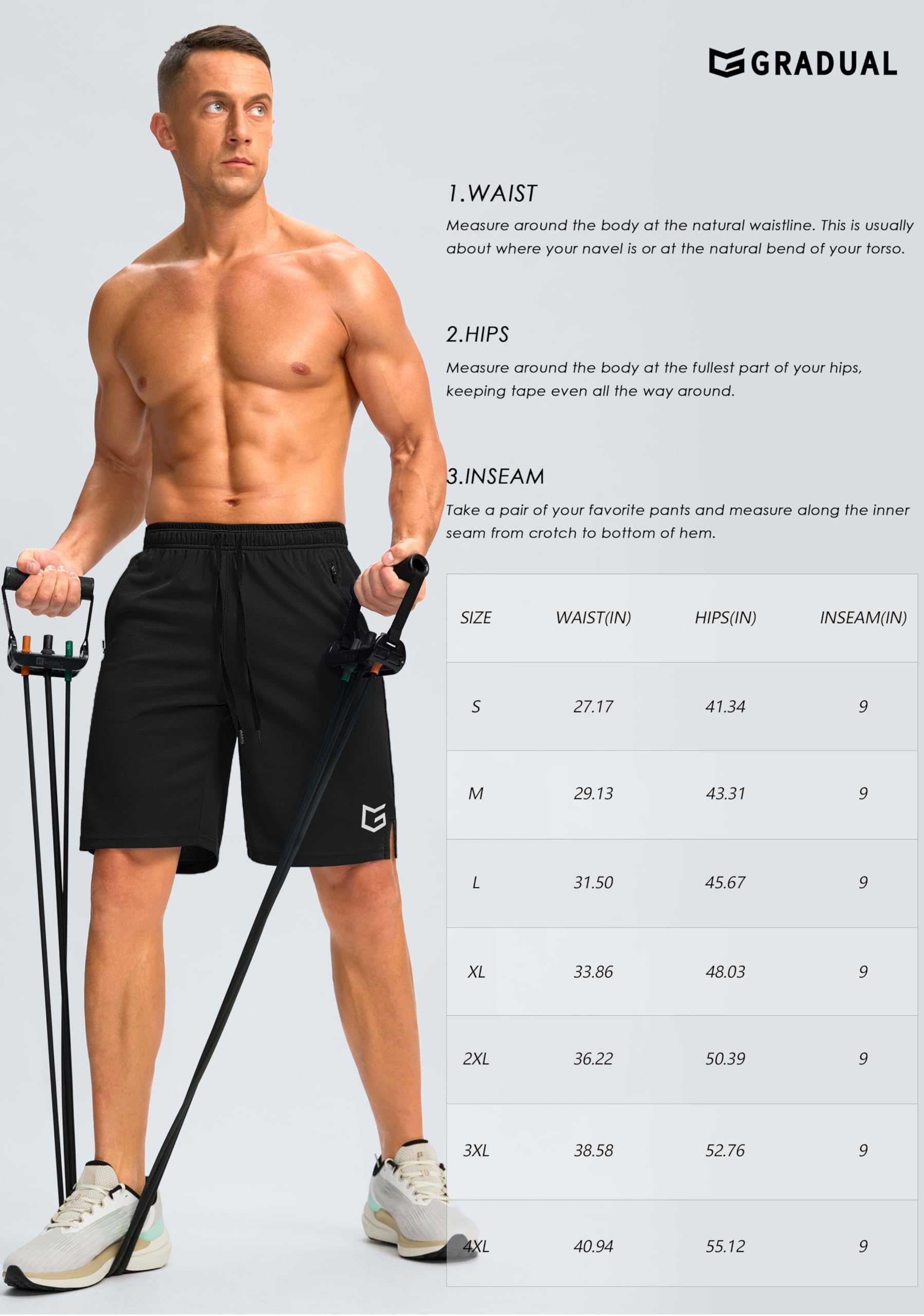 G Gradual Pantalones cortos de gimnasio para hombre con bolsillo con cremallera de 9 pulgadas, pantalones cortos deportivos de malla para hombre, de secado rápido, ligeros