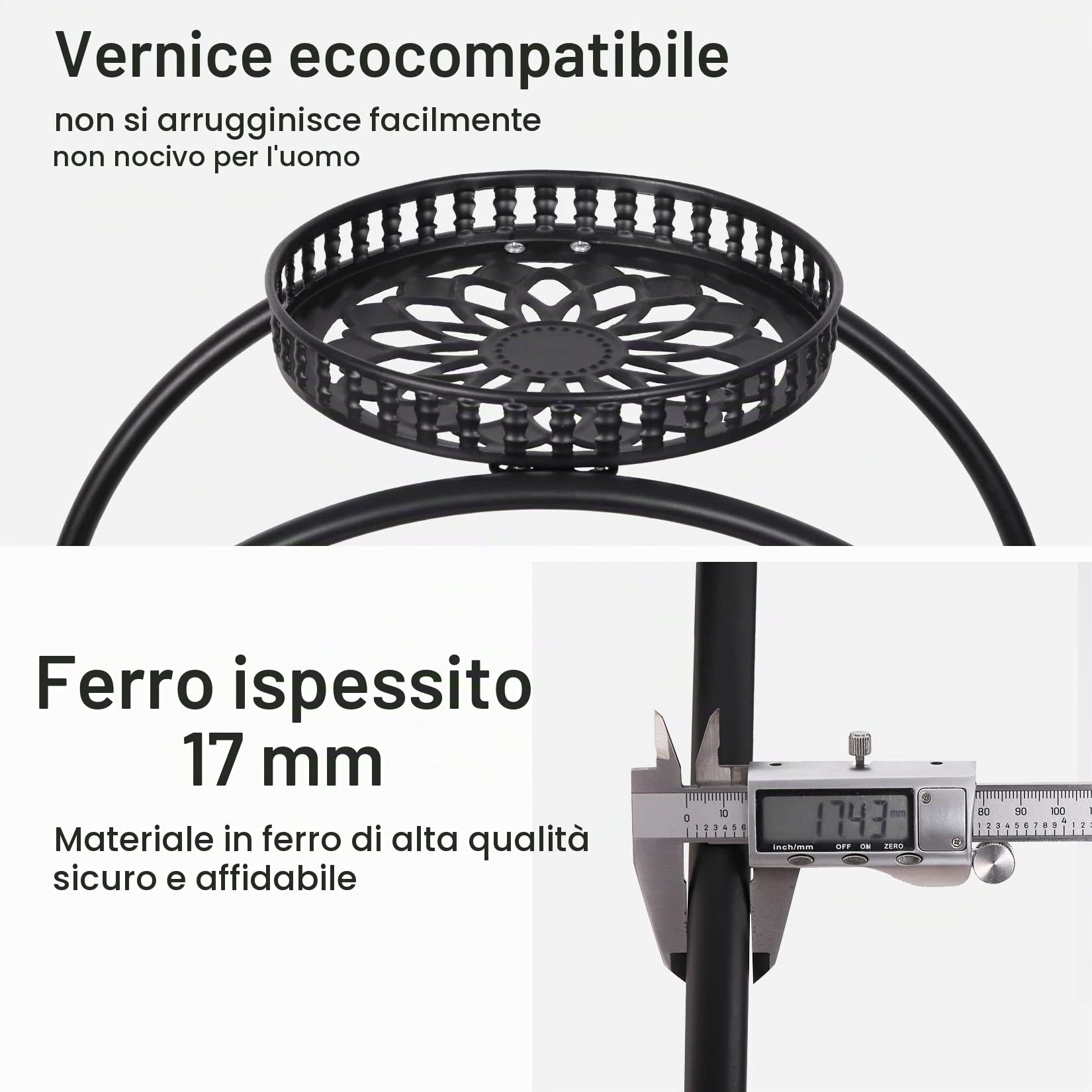 unho Portapiante Battuto Ferro con Ruote: Portavasi interno esterno 6 Vasi Fioriera Supporto Piante Fiori Metallo Portafiori Ferro Battuto Nero da Orchidee Balcone Giardino
