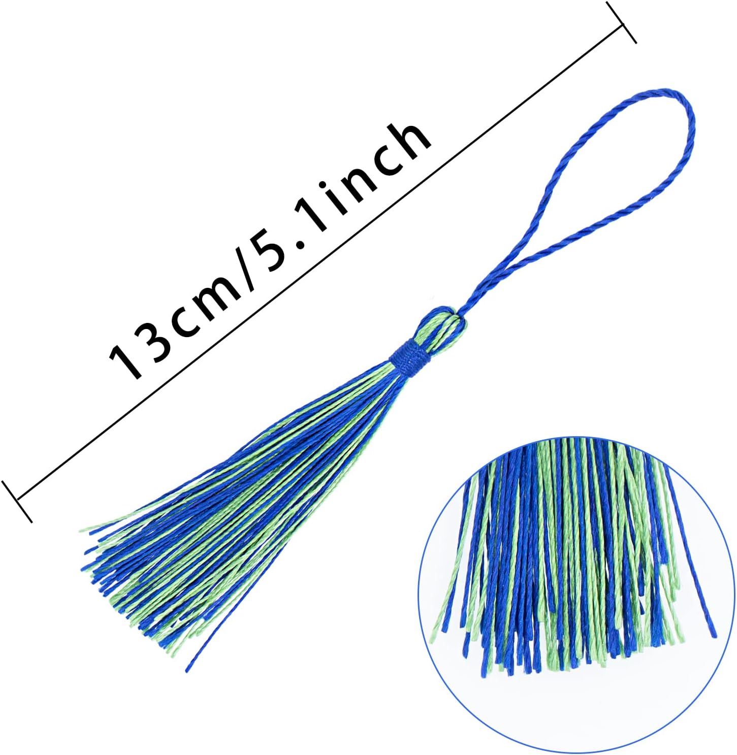 VAPKER 50 Pieces Bookmark Tassels 13cm/5-Inch Silky Handmade Soft Tassels Floss Mini Tassels with 2-Inch Cord Loop for DIY Projects(Blue and Green)