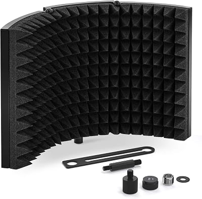 TONOR Microphone Isolation Shield, Studio Mic Sound Absorbing Foam Reflector Compatible with Any Condenser Microphone Sound Recording Equipment Studio,Podcasts, Vocals, Singing, Broadcasting Black