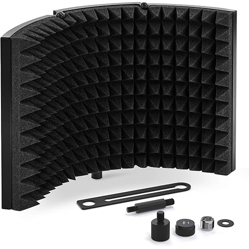 TONOR Microphone Isolation Shield, Studio Mic Sound Absorbing Foam Reflector for Any Condenser Microphone Recording Equipment Studio, Black