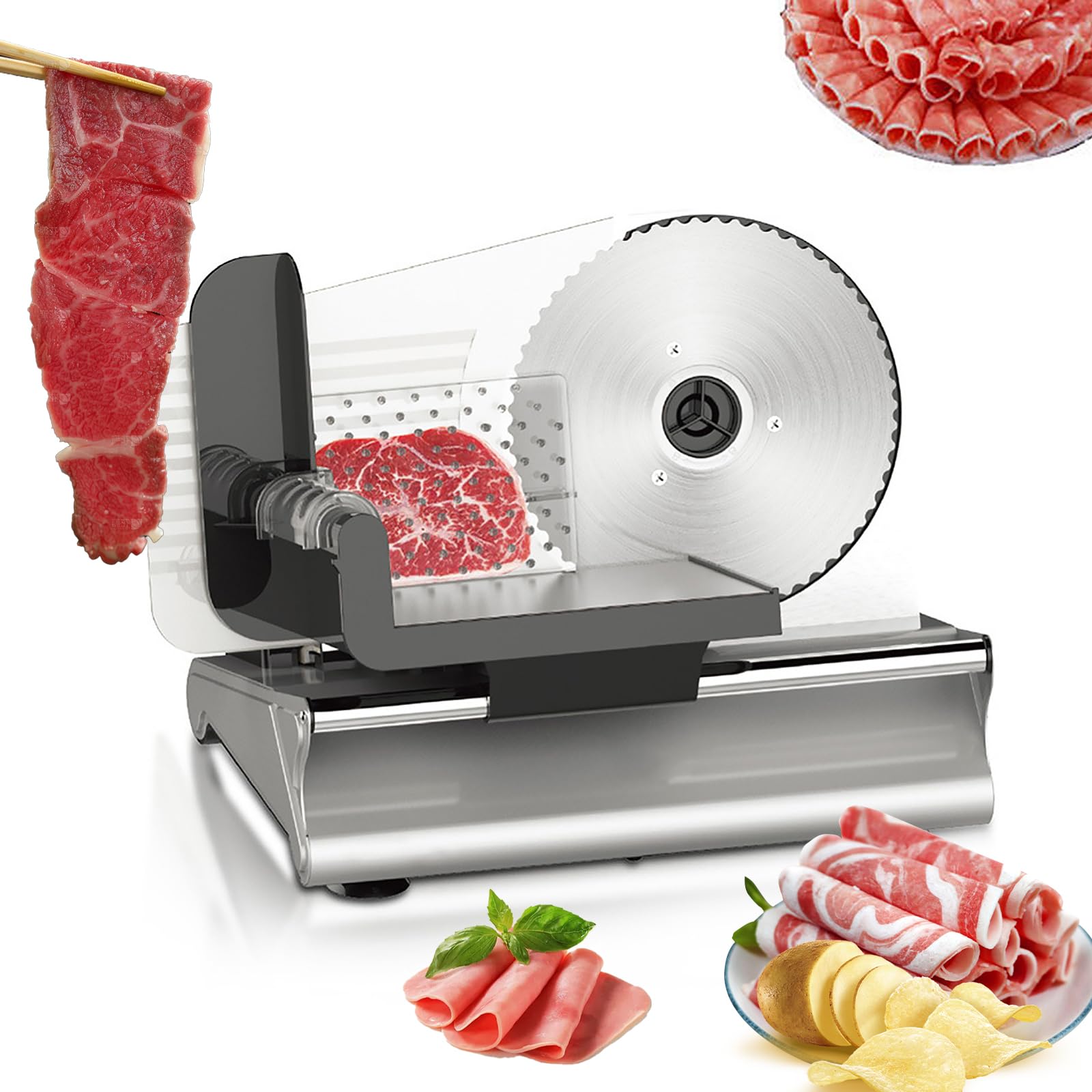 asdchZen Electric Meat Slicer With Stainless Steel Blade, Adjustable Thickness For Deli, Ham, Cheese, And Beef Cutting