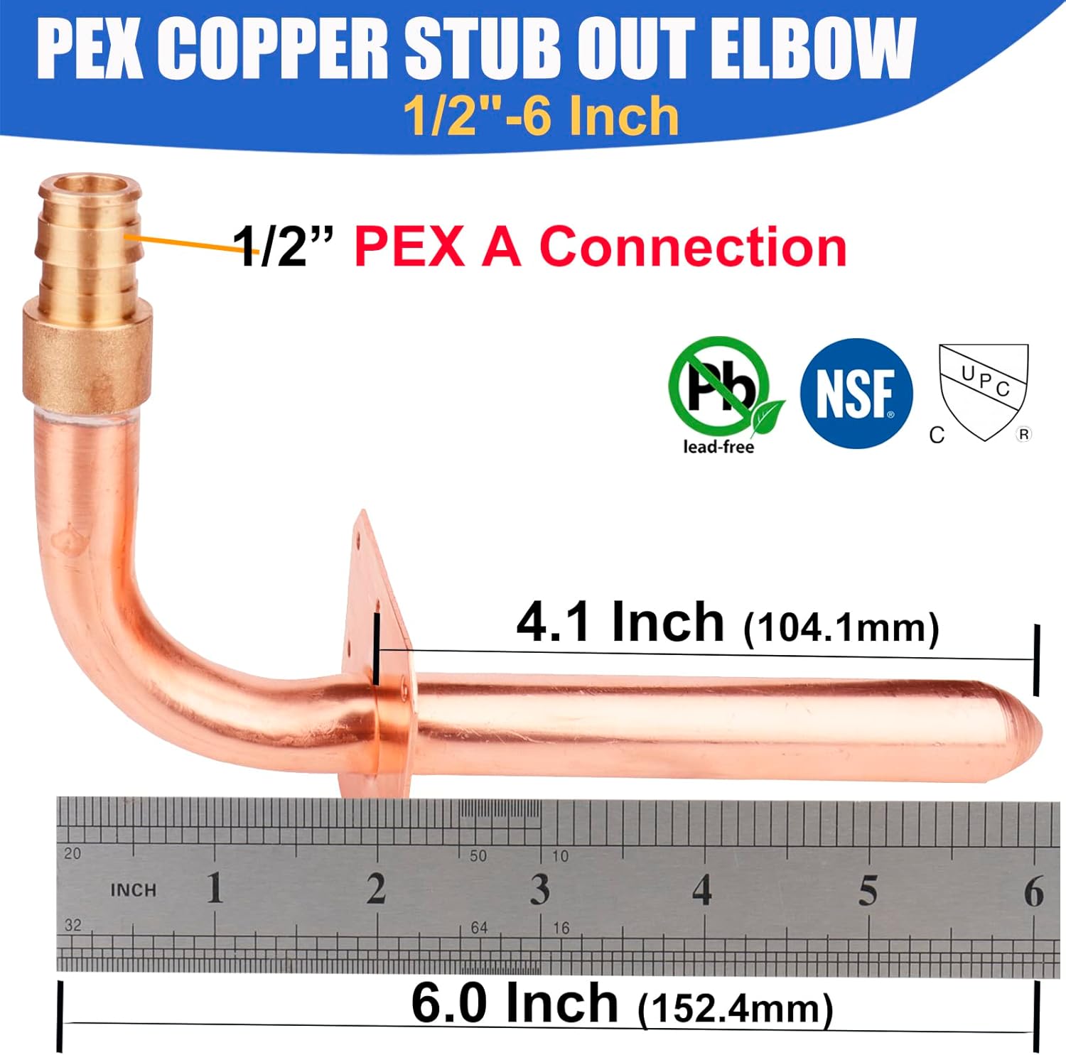 WHK 10 packs Pex-A Copper Stub Out Elbows with Wall Flange 1/2" x 6"