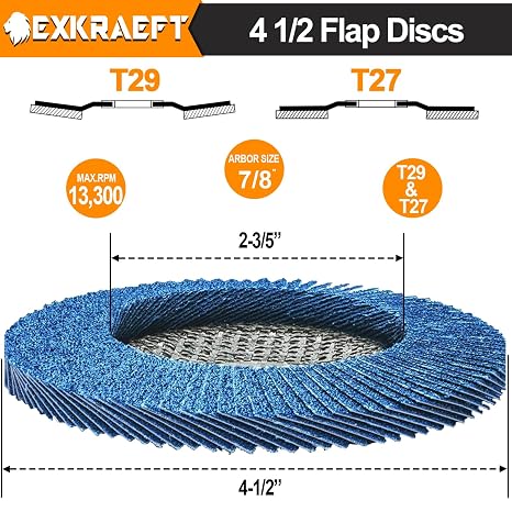 EXKRAEFT Flap Discs 4 1/2 for Angle Grinder, 50pcs Grinder Sanding Disc