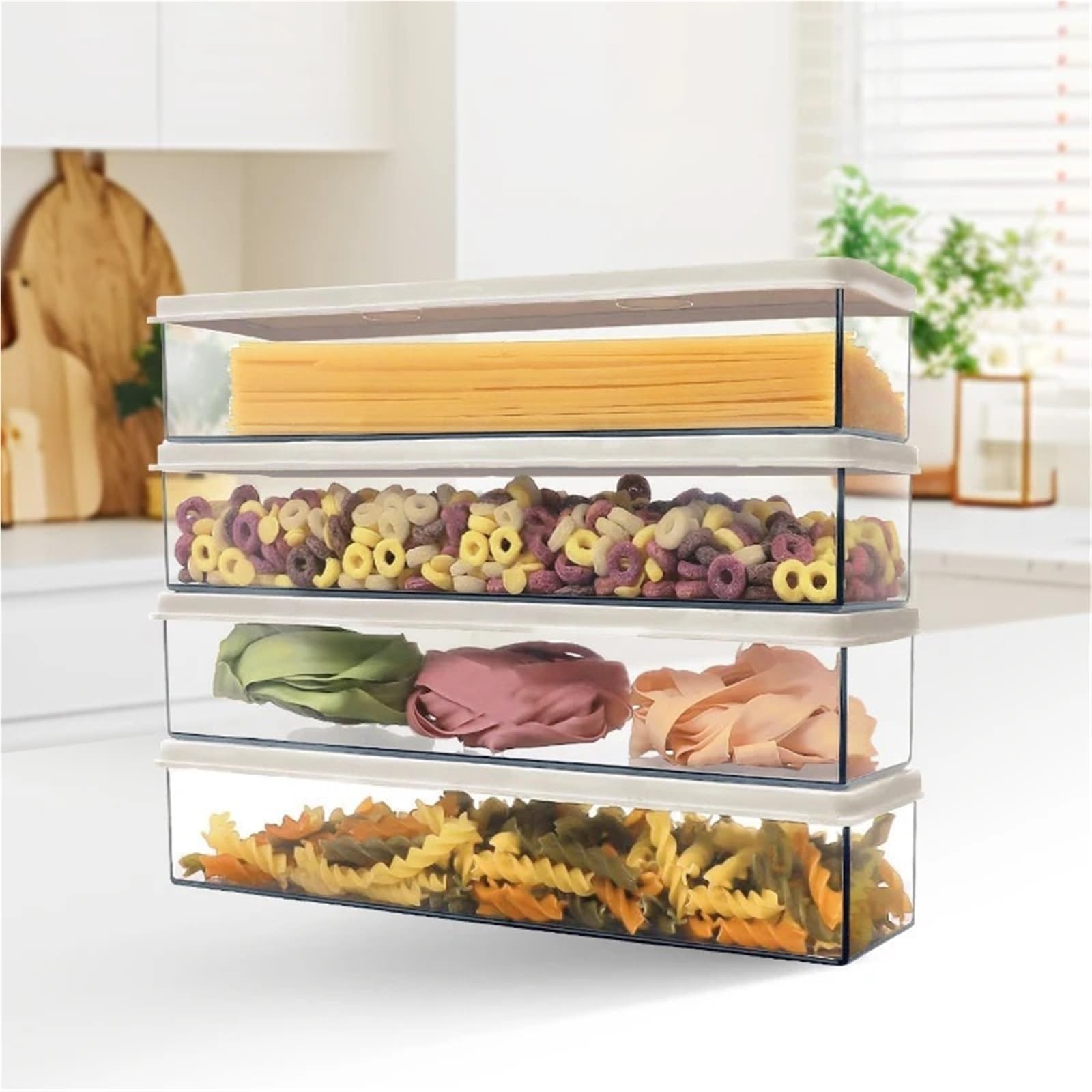 Luftdichter Frischhaltedose für Spaghetti und Nudeln, transparenter Küchen-Organizer mit Deckel für Speisekammer und Lasagne