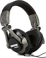 Shure SRH550DJ Fones de ouvido de qualidade profissional para DJ – Desempenho de áudio de gama completa, drivers dinâmicos de 50 mm proporcionam graves aprimorados, protetores auriculares acolchoados