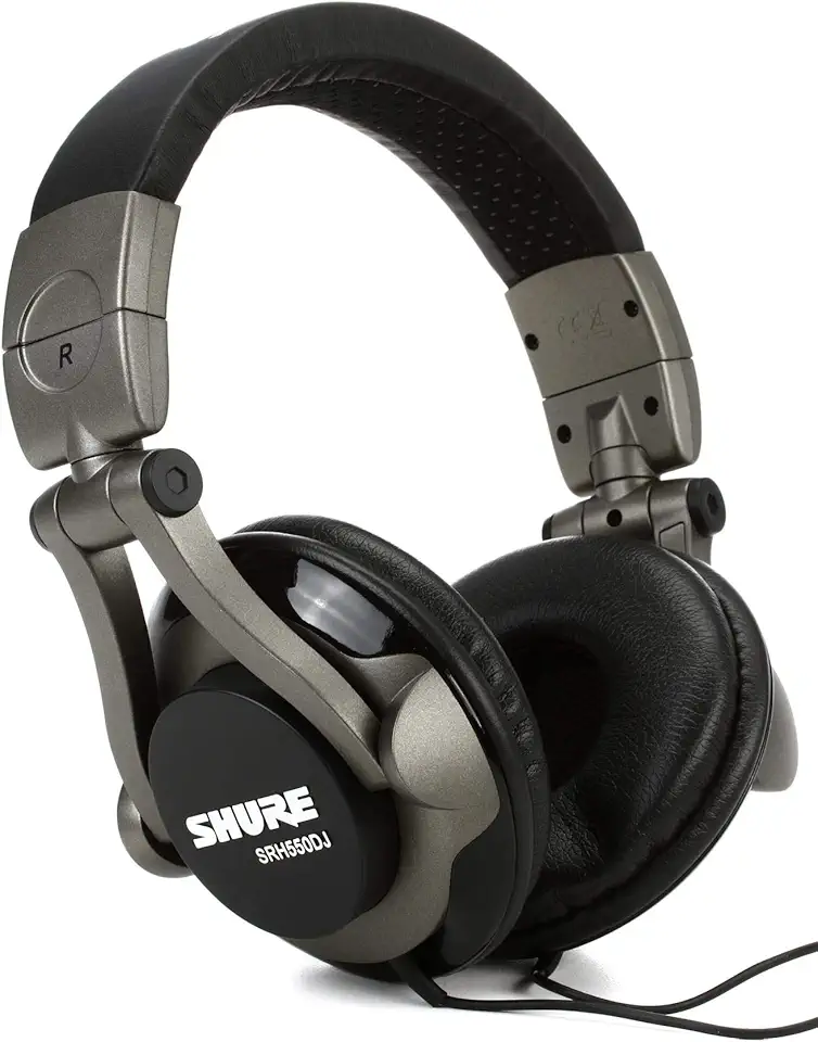 Shure SRH550DJ Fones de ouvido de qualidade profissional para DJ – Desempenho de áudio de gama completa, drivers dinâmicos de 50 mm proporcionam graves aprimorados, protetores auriculares acolchoados