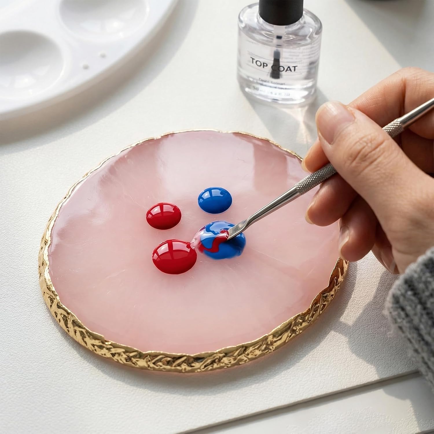 6 Pack Resin Nail Art Palette, Nail Art Design Painting Mixed Color Palette, Makeup Mixing Tray, White, Pink