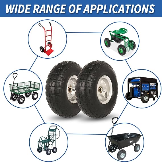 GICOOL 4.10/3.50-4 Tire and Wheel, 10 Pneumatic Tire, with 2.25 Offset Hub, 5/8 Axle Bore Hole, Sealed Bearings, for Hand Truck Trolley Dolly Garden Wagon Cart Wheel Replacement, 2 Pack