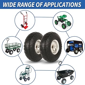GICOOL 4.10/3.50-4 Tire and Wheel, 10 Pneumatic Tire, with 2.25 Offset Hub, 5/8 Axle Bore Hole, Sealed Bearings, for Hand Truck Trolley Dolly Garden Wagon Cart Wheel Replacement, 2 Pack