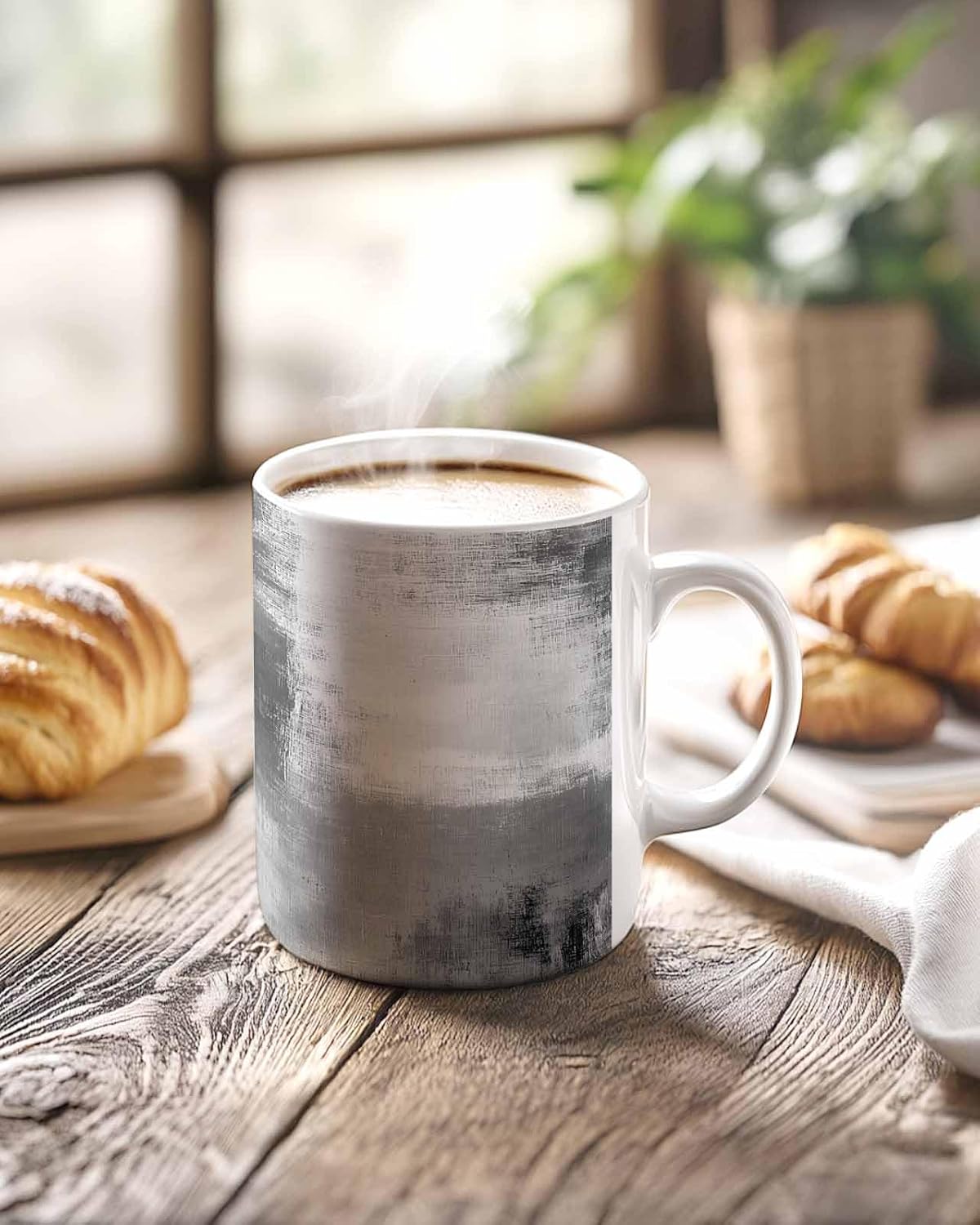 BEMIGO Ceramic Coffee Mug Gray Graffiti Ceramic Mug White Cup, Abstract Color Block Insulated Coffee Cup with Handle with Pattern Perfect for Tea and Hot Beverages, 12oz