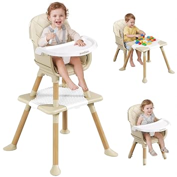 6 in 1 Convertible High Chair for Baby and Toddler,Toddler High Chair with Adjustable Tray & 5-Point Safety Harness, Dish-Washer Safe