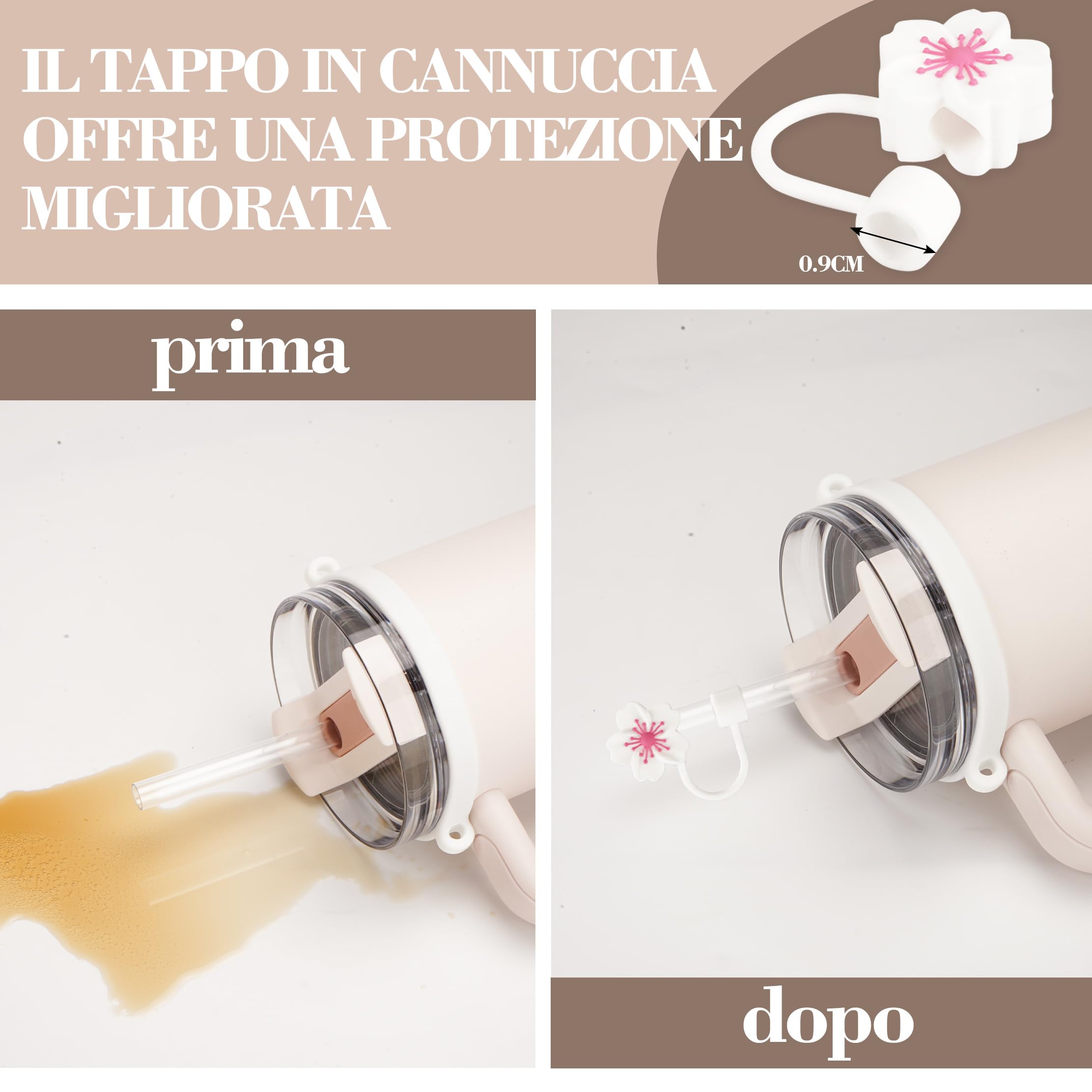 Set di accessori Stanley Cup tra cui 1 cinghia per manico per bottiglia d' acqua, 1 stivaletto in siliocne Stanley Cup, 1 copertura per cannuccia in siliocne, 2 ciondoli Stanley per Stanley Cup
